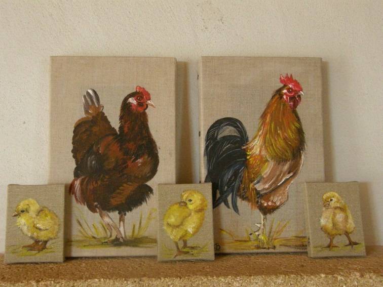 Cock and hen chicks. 