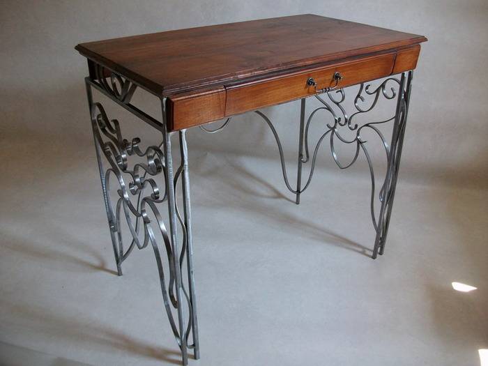Office wrought iron & solid walnut. 