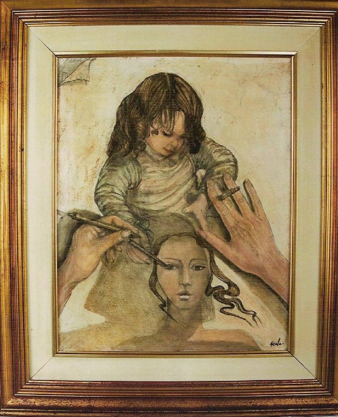 Table original oil / Glaze / graphite on wood: «creator, creation». 