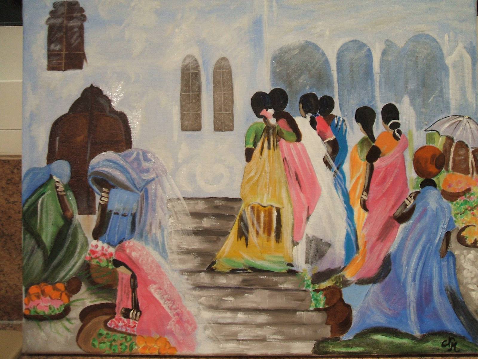 Indian on the stairs . 