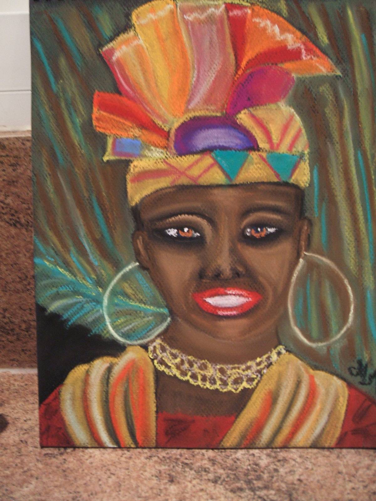 Woman with headdress Caribbean. 