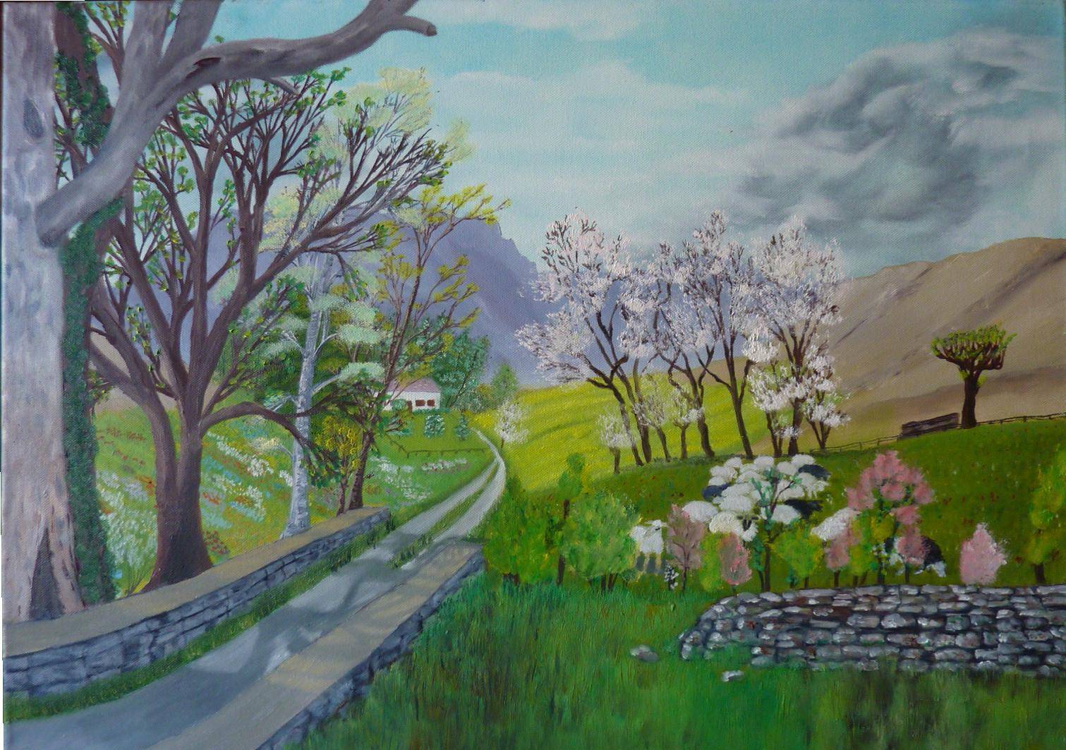 Landscape, sheep, mountains, countryside. Lisette Swinnen Lisette