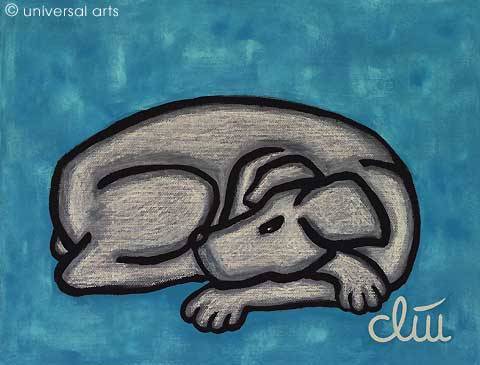 Dog on Blue Font - Poster after a painting by Jacqueline_Ditt. 