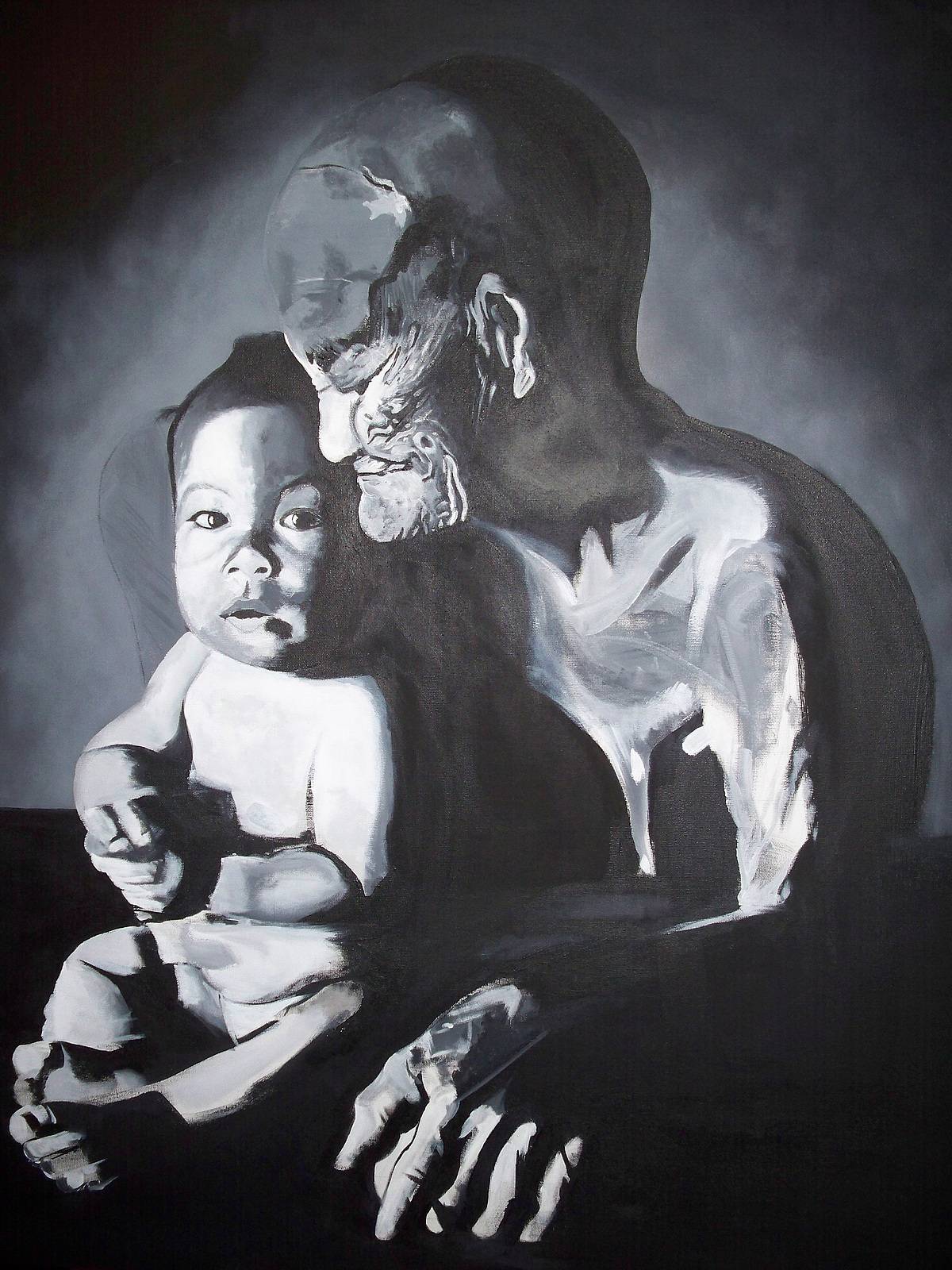 Old woman with child. 