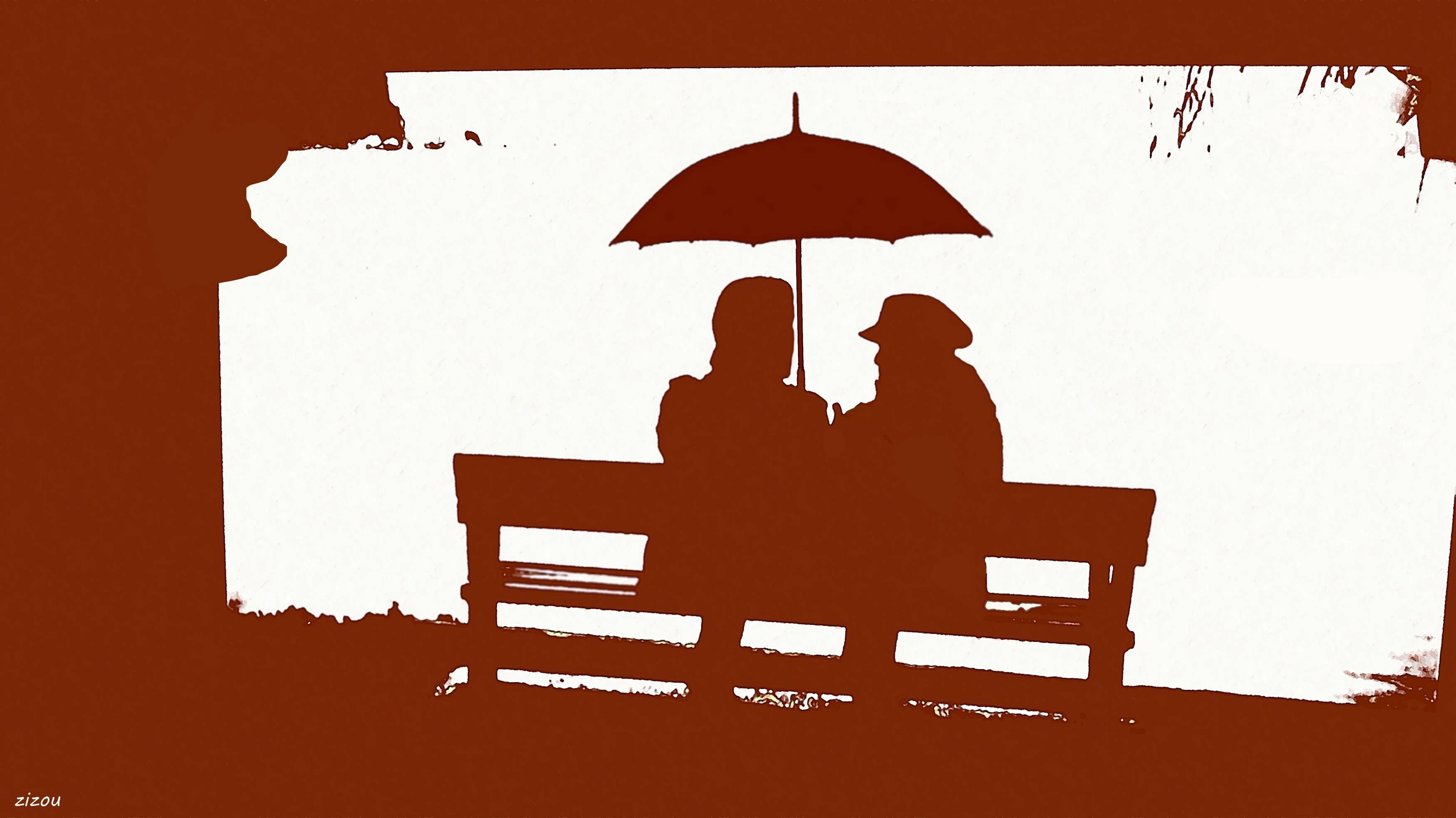 Conversation sous parapluie. 