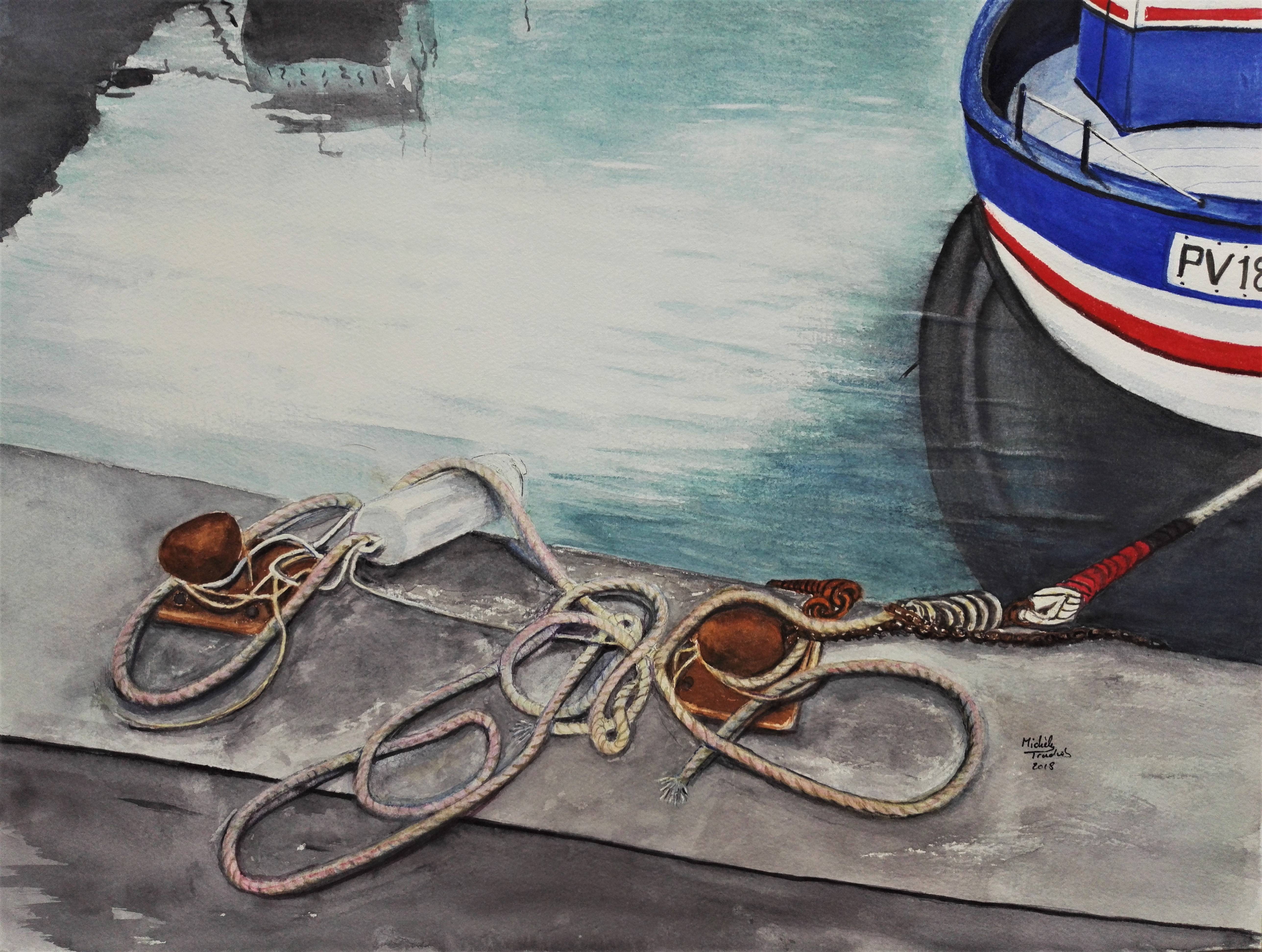 Amarres d'un bateau sur le Port de Banyuls/Mer. Michèle Truchot Mimi