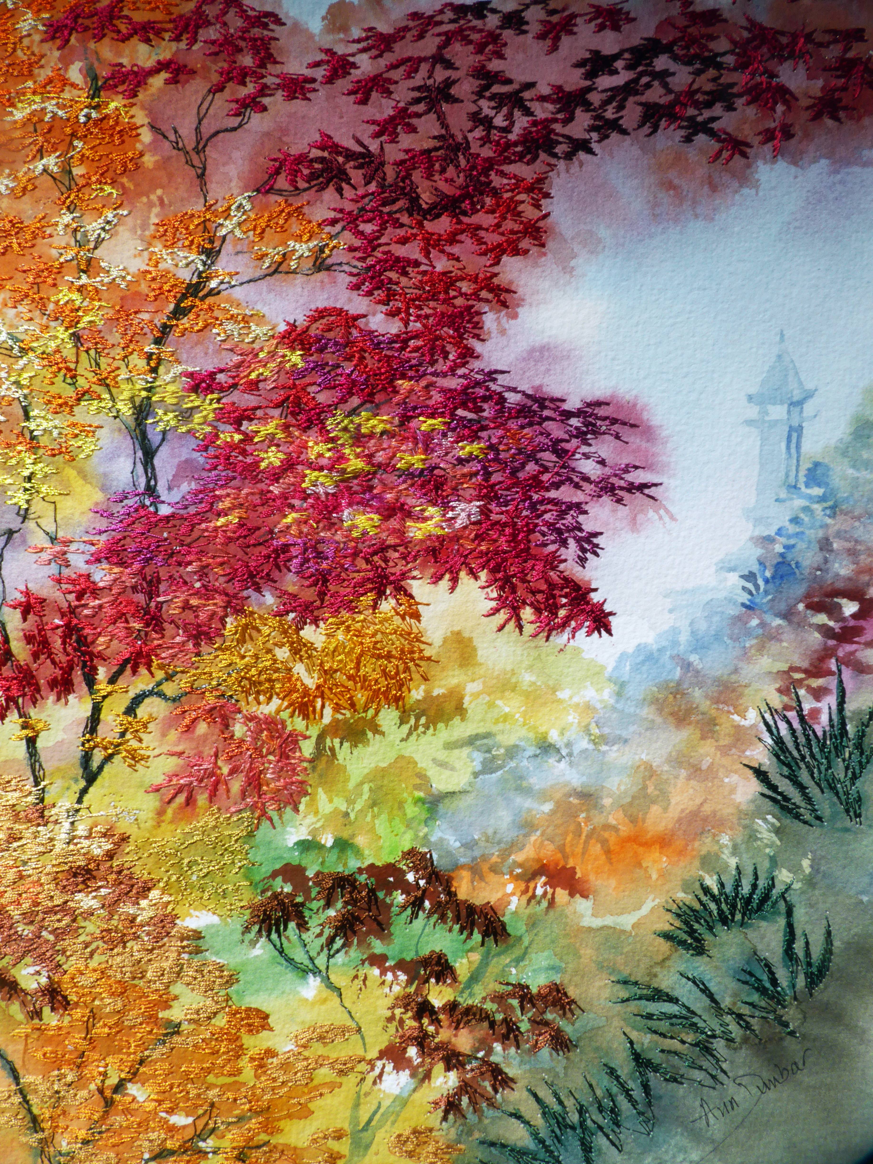 Gold and crimson Maples Japanese garden. 