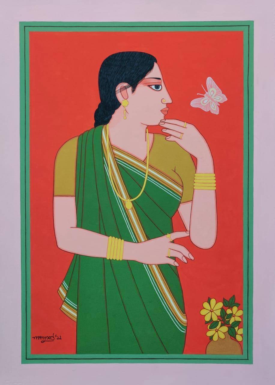 Biwi, Tempera on Board by Modern Artist. Online Art Gallery
