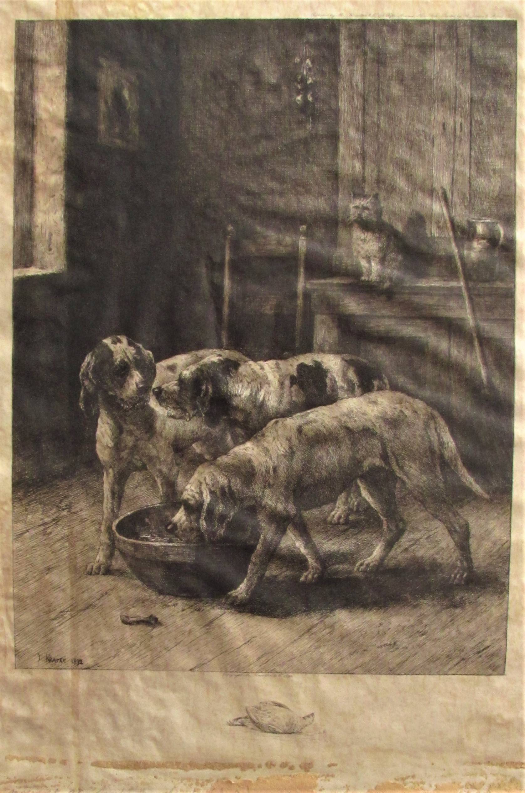(Charles)-Louis kratké : Les Animaux domestiques, trois chiens & un chat, 1891.. (Charles)-Louis Kratké : Les Animaux Domestiques, Trois Chiens & Un Chat, 1891. Historien d'art, Archéologue; Chercheur Free-Lance (Er)