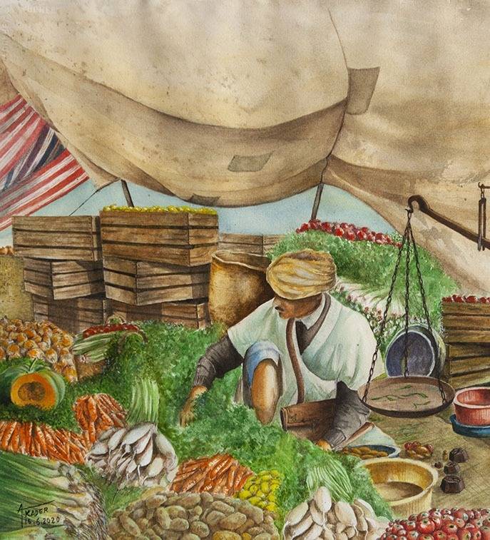 Marchand de légumes au souk hebdomadaire. Oussama Asri