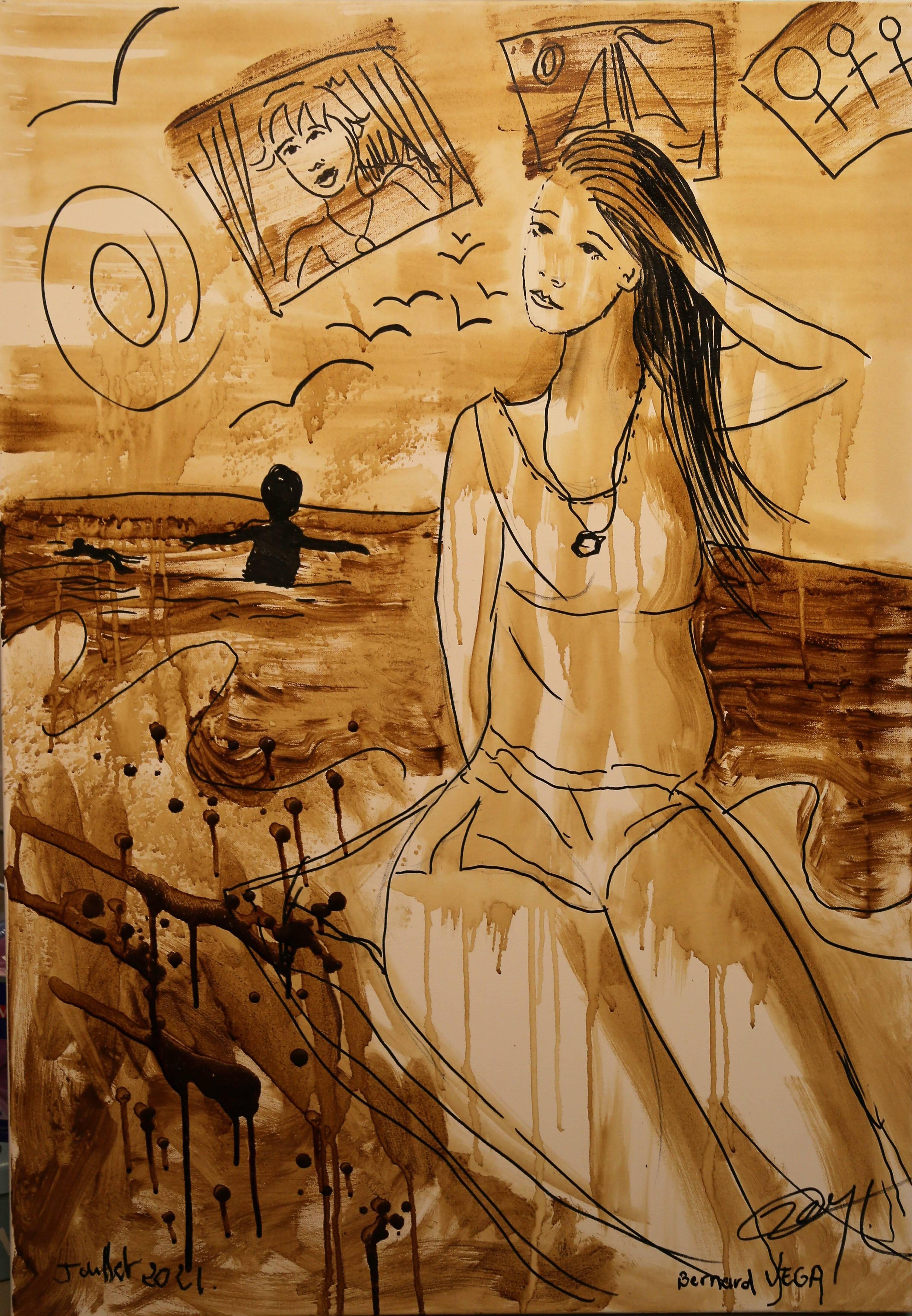 Une femme mouillé à la plage. Bernard Vega Bernard Pierre Vega