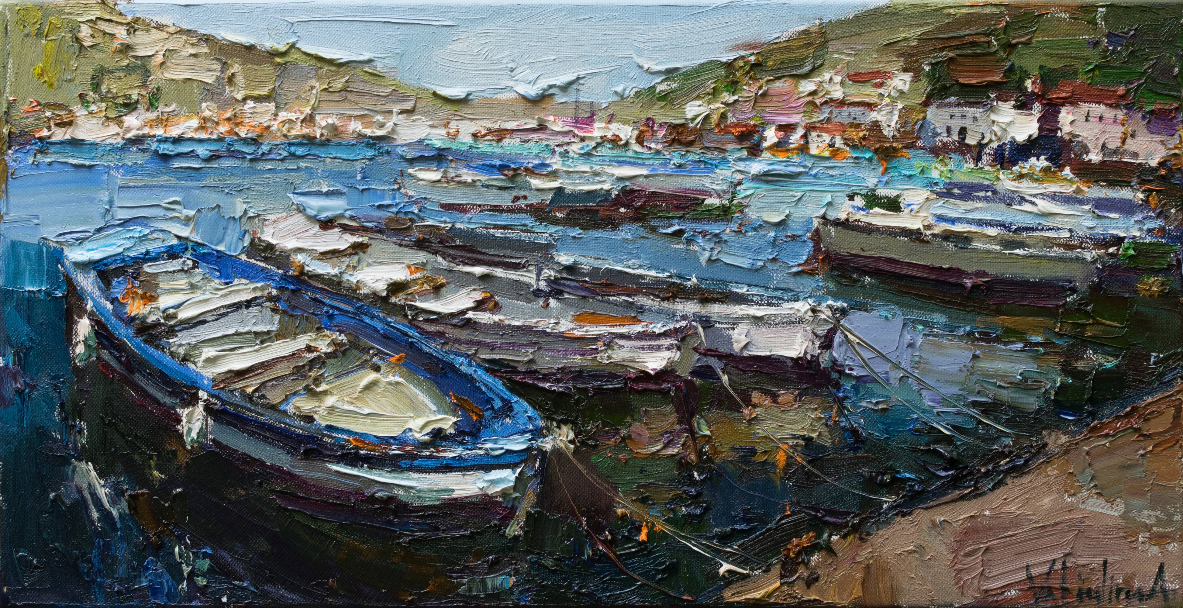 Boats in the bay - Original oil painting. Anastasiya Valiulina