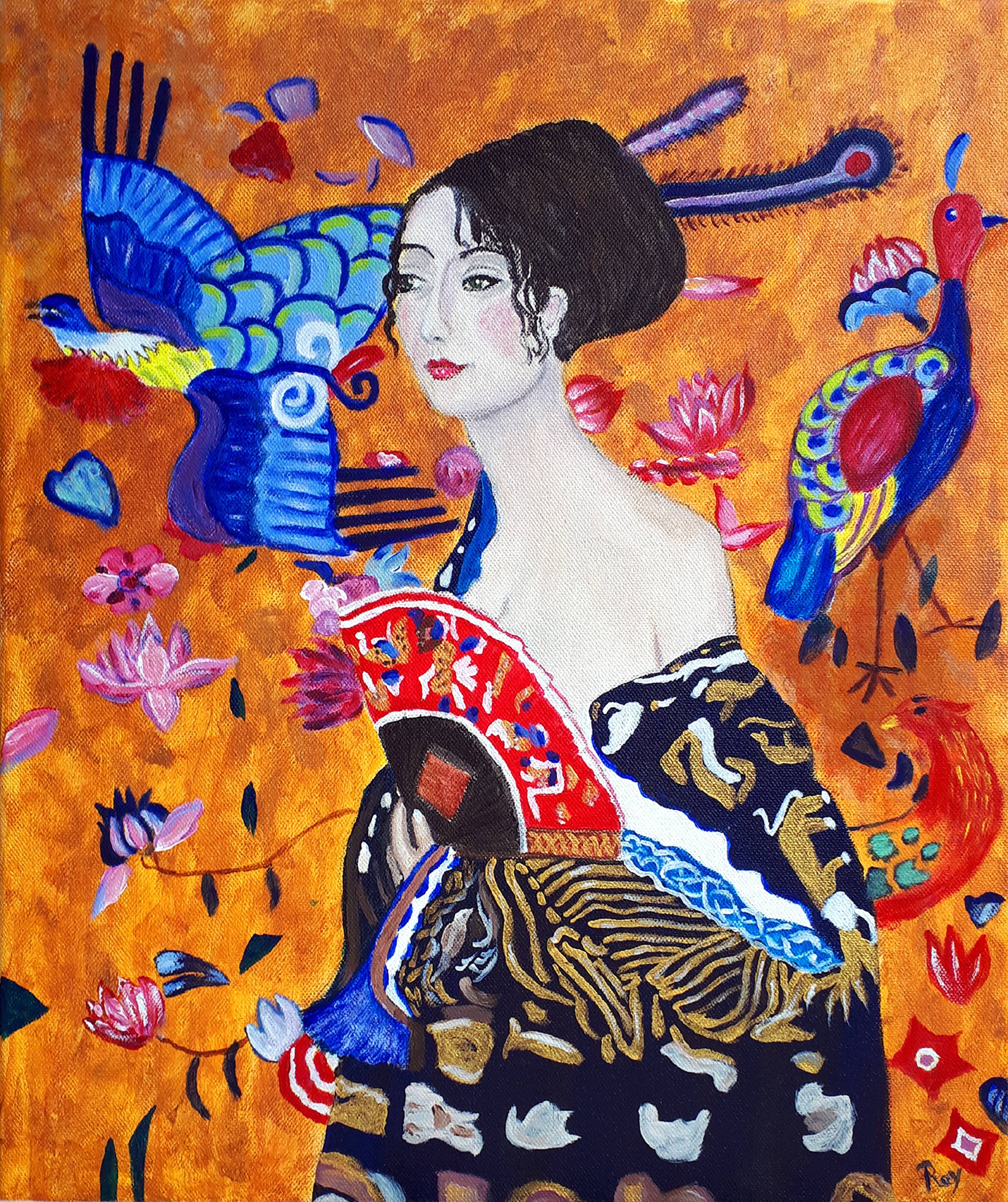 La dame à l'éventail (Copie klimt). 
