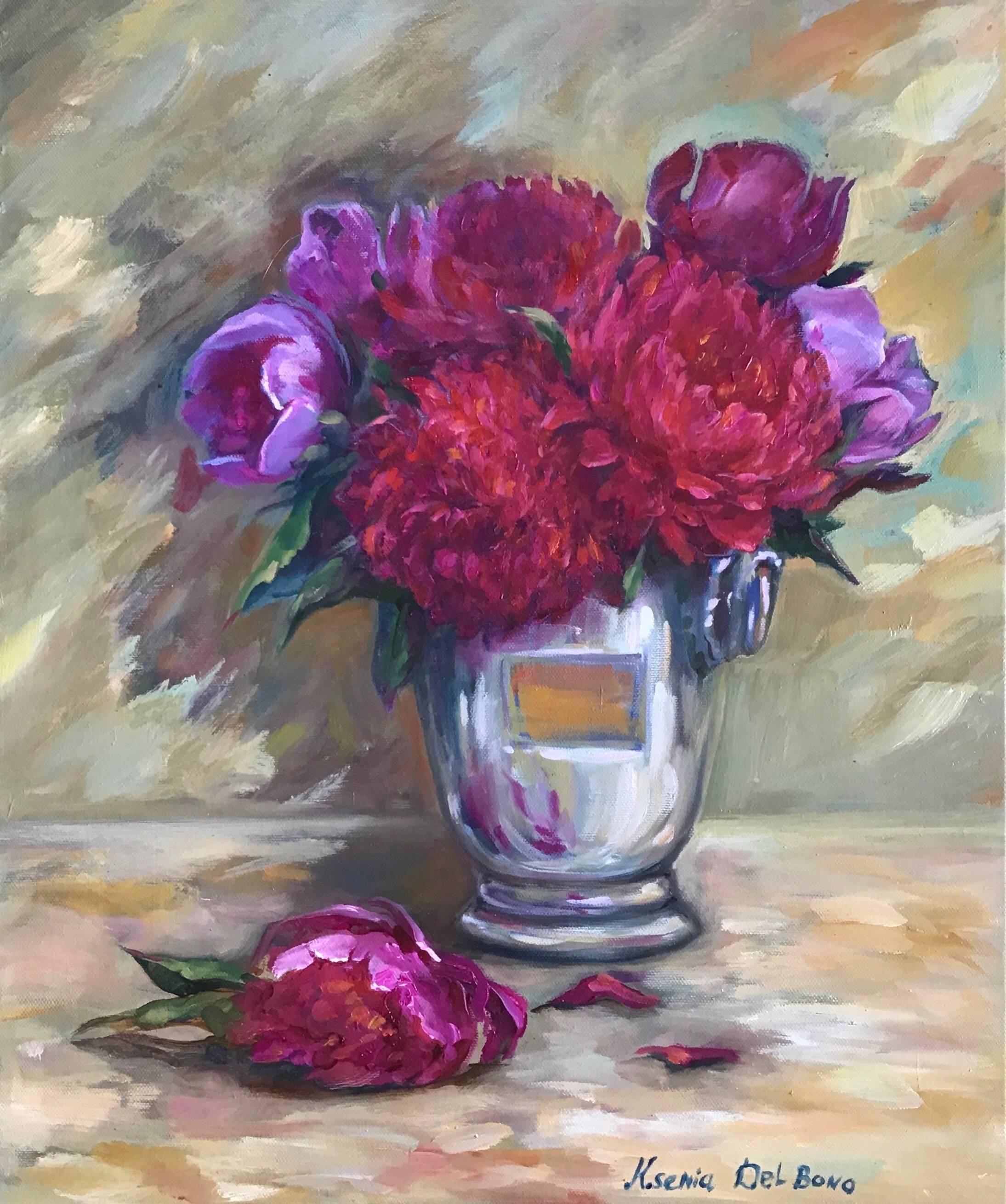 Pivoines rose de mon jardin, art moderne, contemporain, original, unique.. 