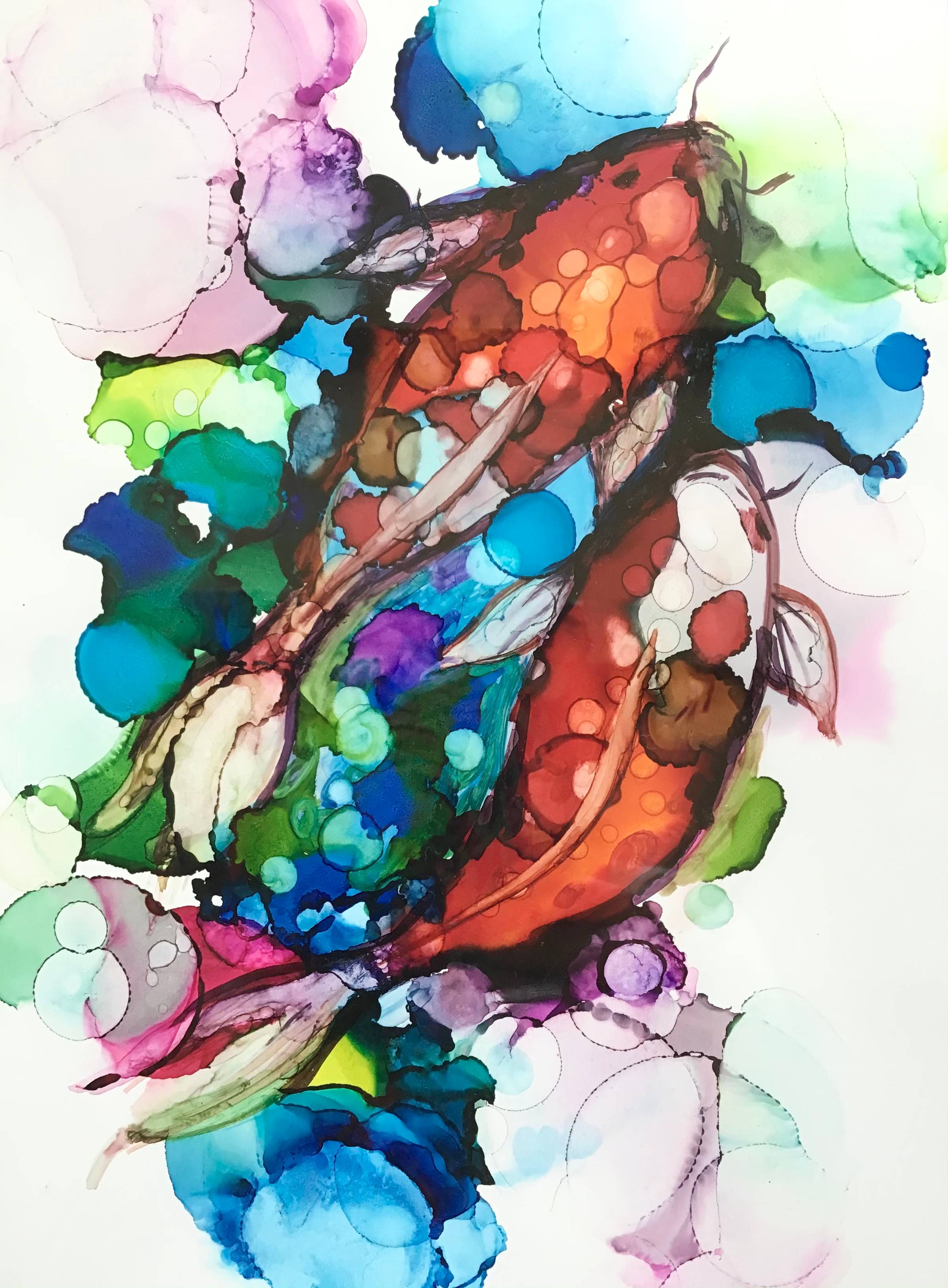 Dessin à l’encre carpe dorée, koi poisson, art original, unique.. Ksenia Del Bono