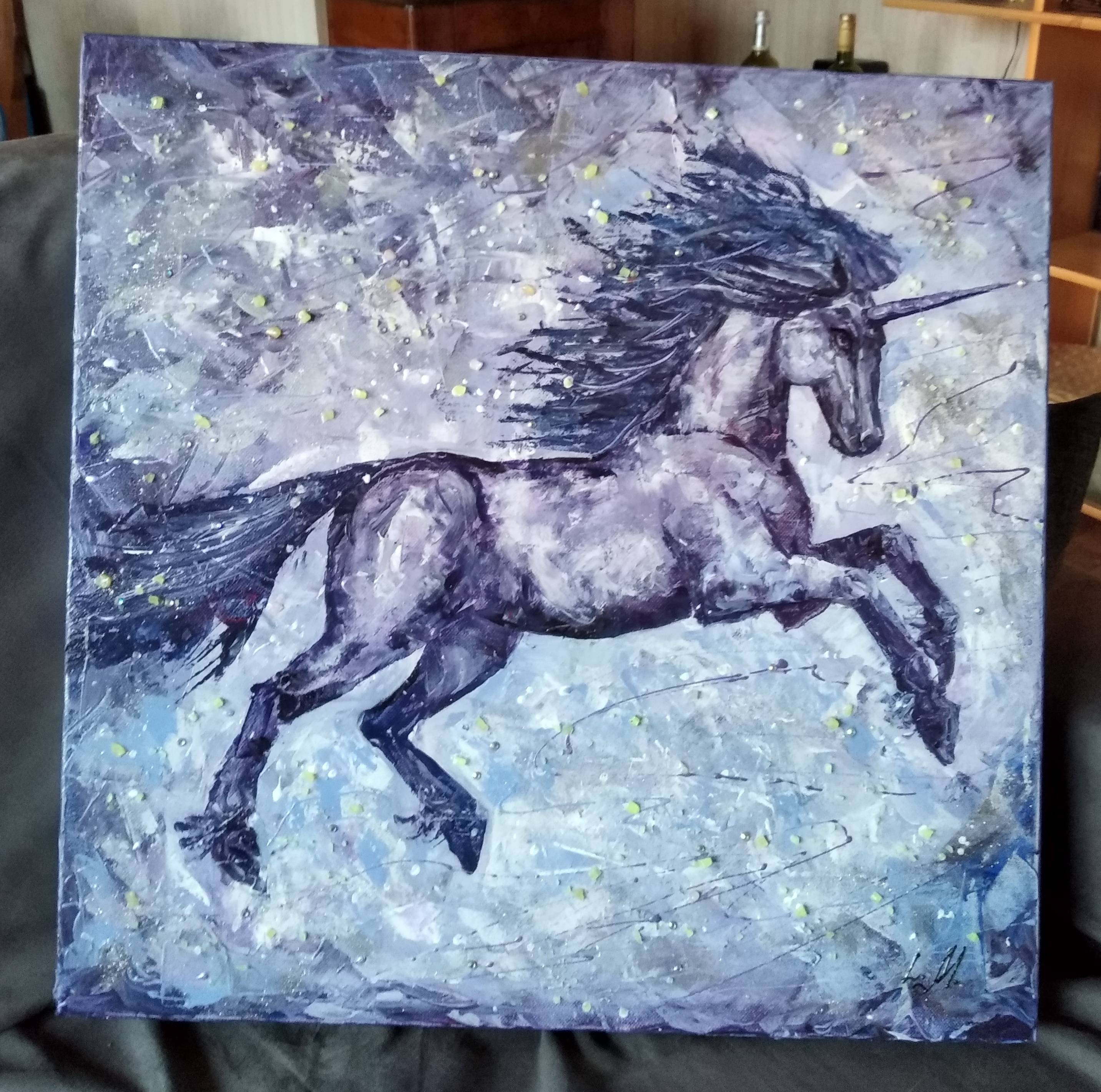 Peinture acrylique «Licorne étoilée». 