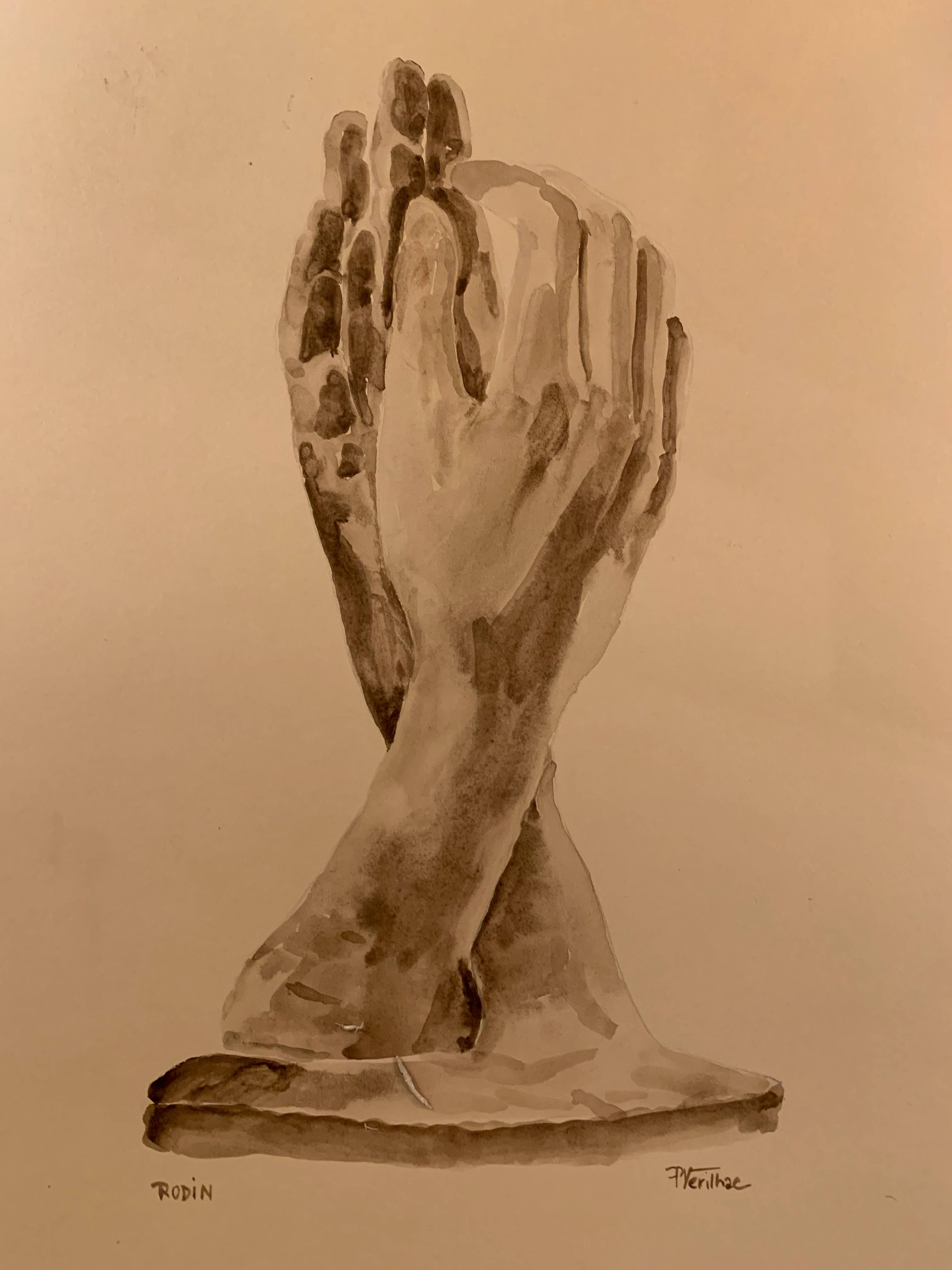 La Cathédrale de Rodin aquarelle de la sculpture / Rodin's Cathedral watercolor. Very Art