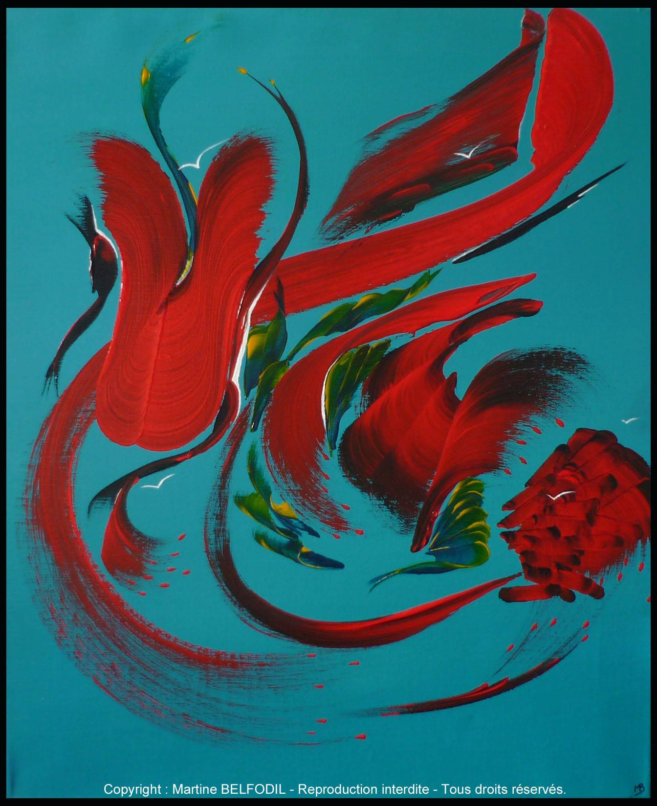 Peinture abstraite Secret de l'ile aux oiseaux. 