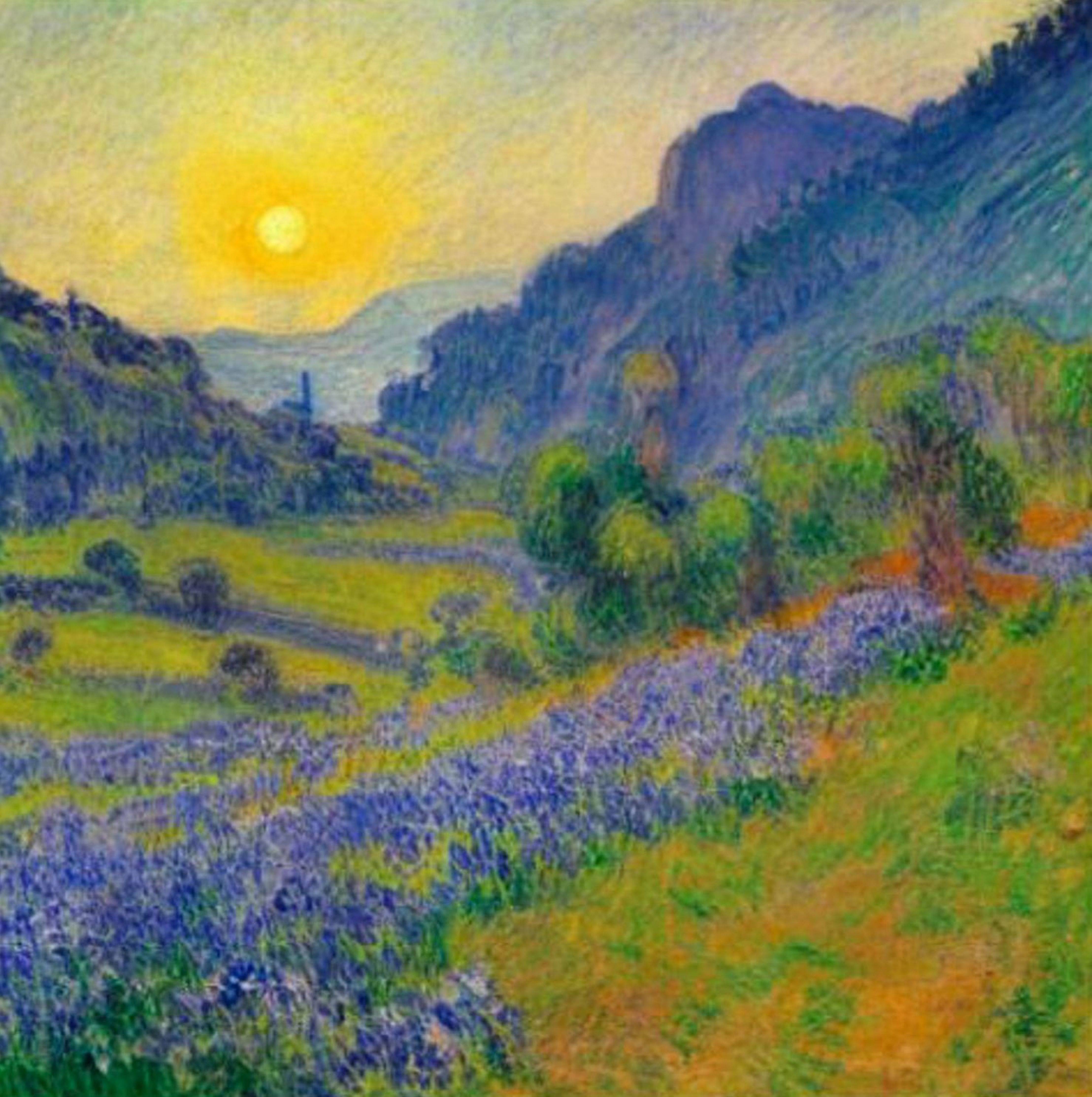 Bluebells in mountain valley. 