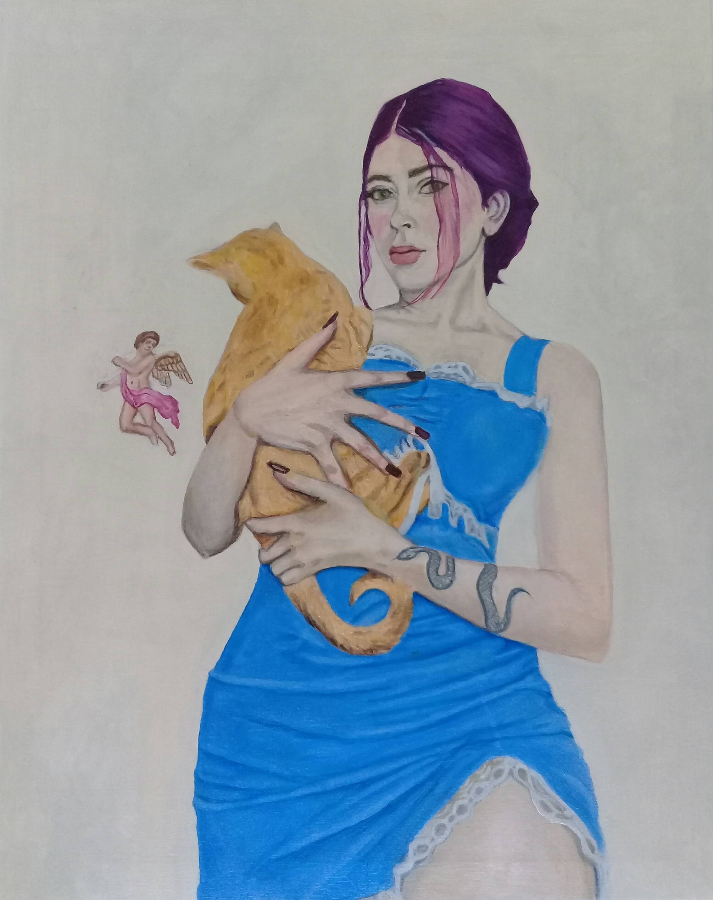 Jazmín con gato y querubín. Bonifacio Tovar