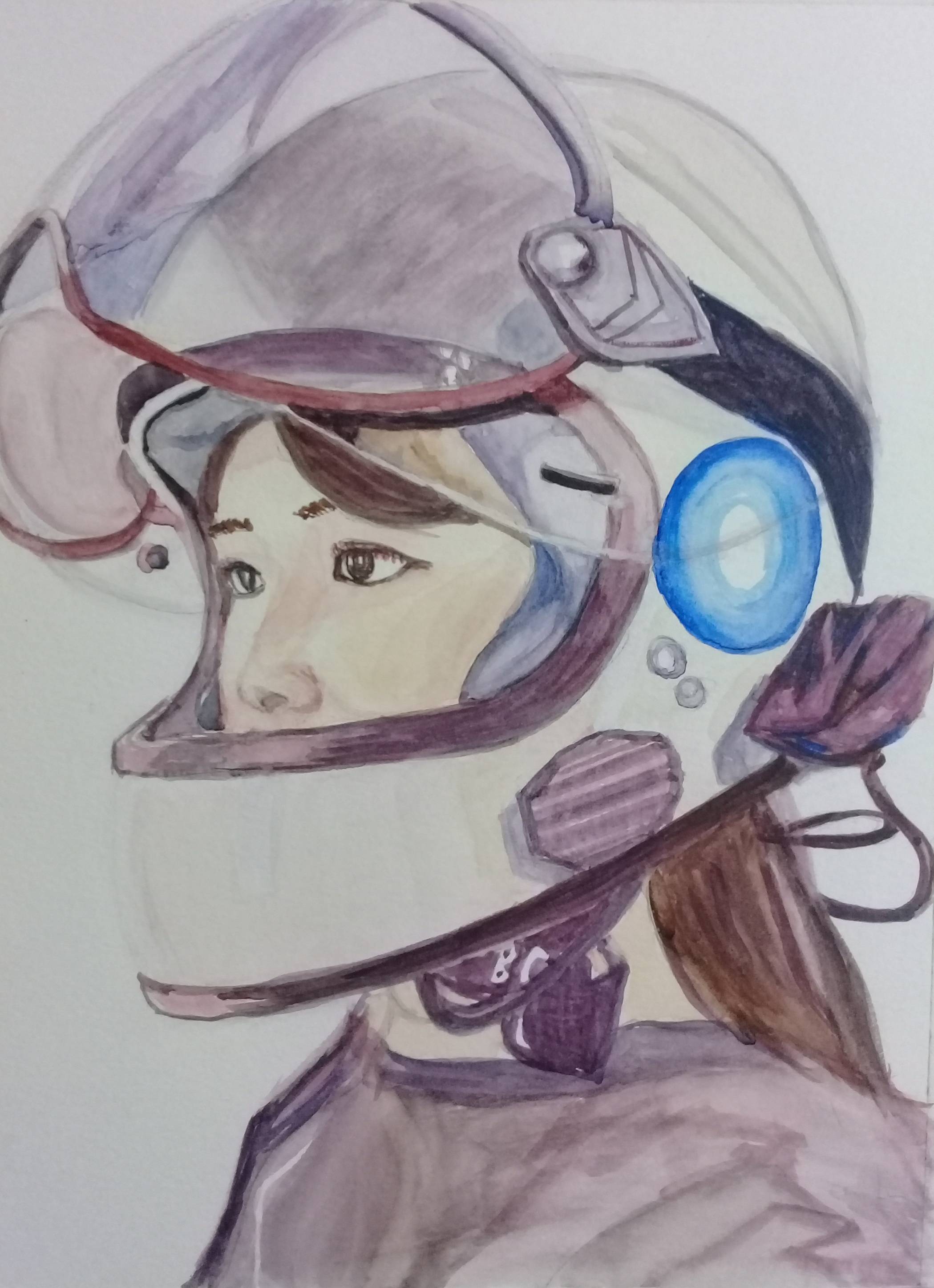 Saba con casco morado y azul.. Bonifacio Tovar