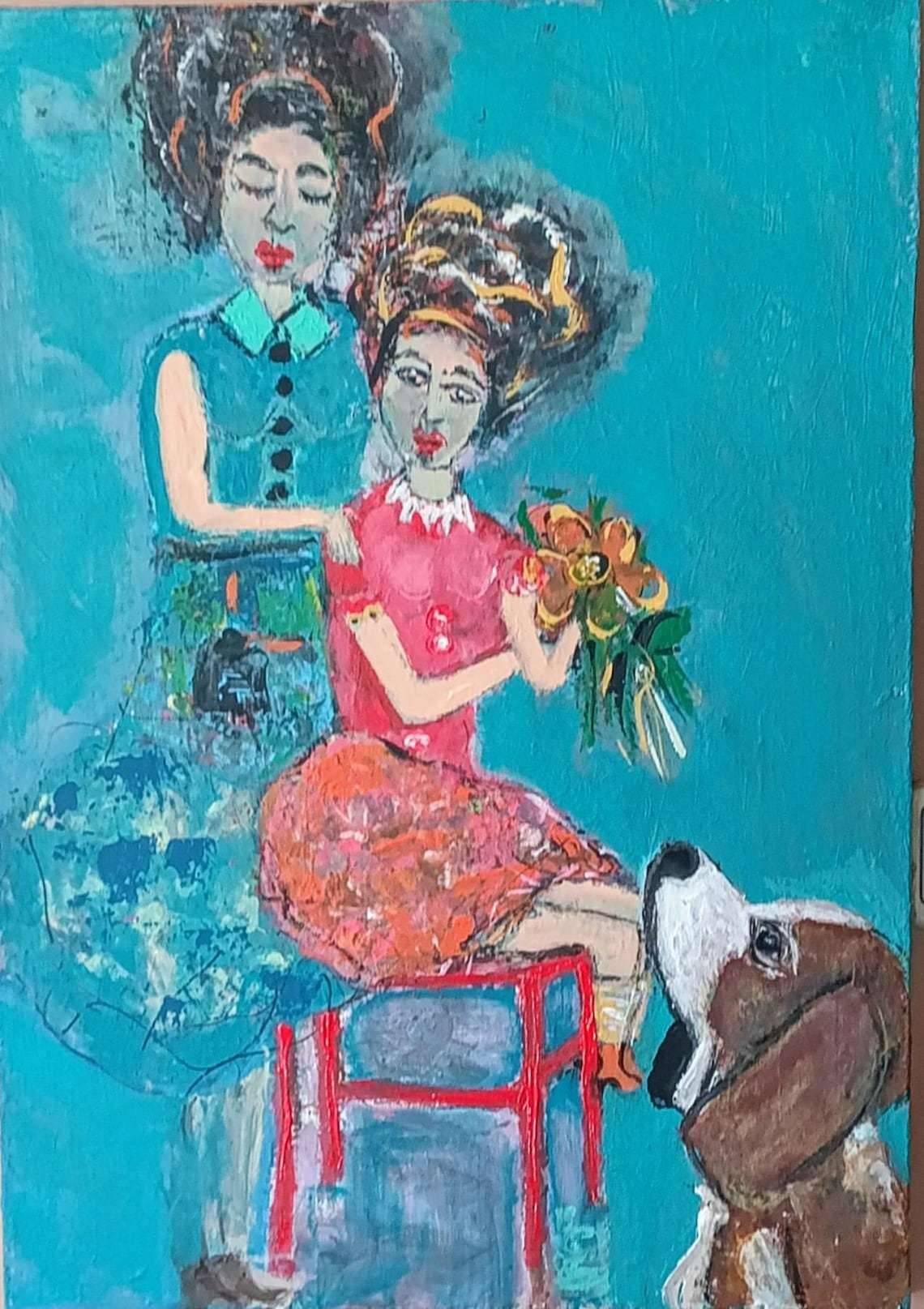 Women portrait original painting acrylic. Modern art work. Mixed Media Art. Gift. Ben Yezhak [Bonoget]
