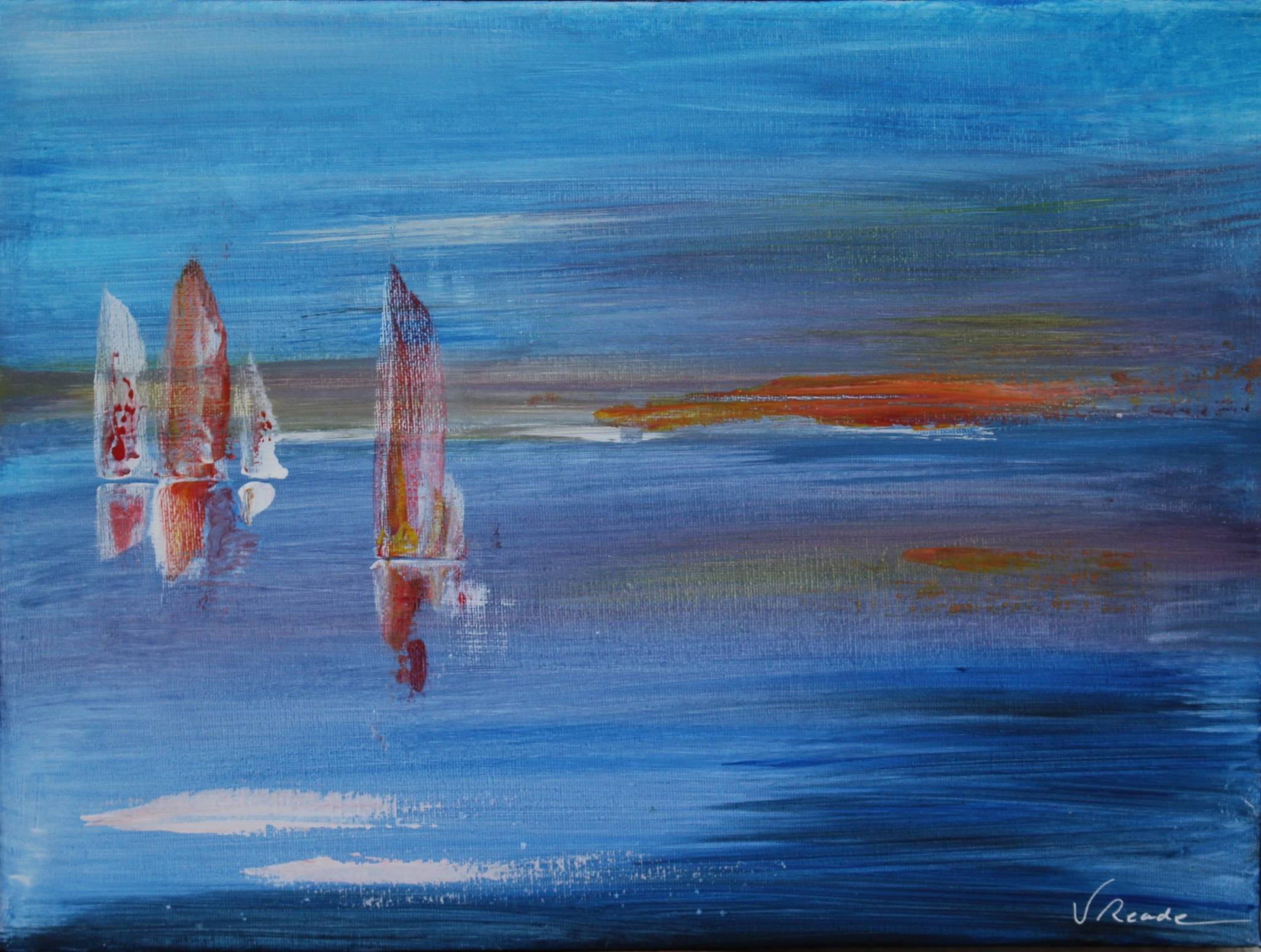 Voiliers au couchant bleu. Véronique Reade