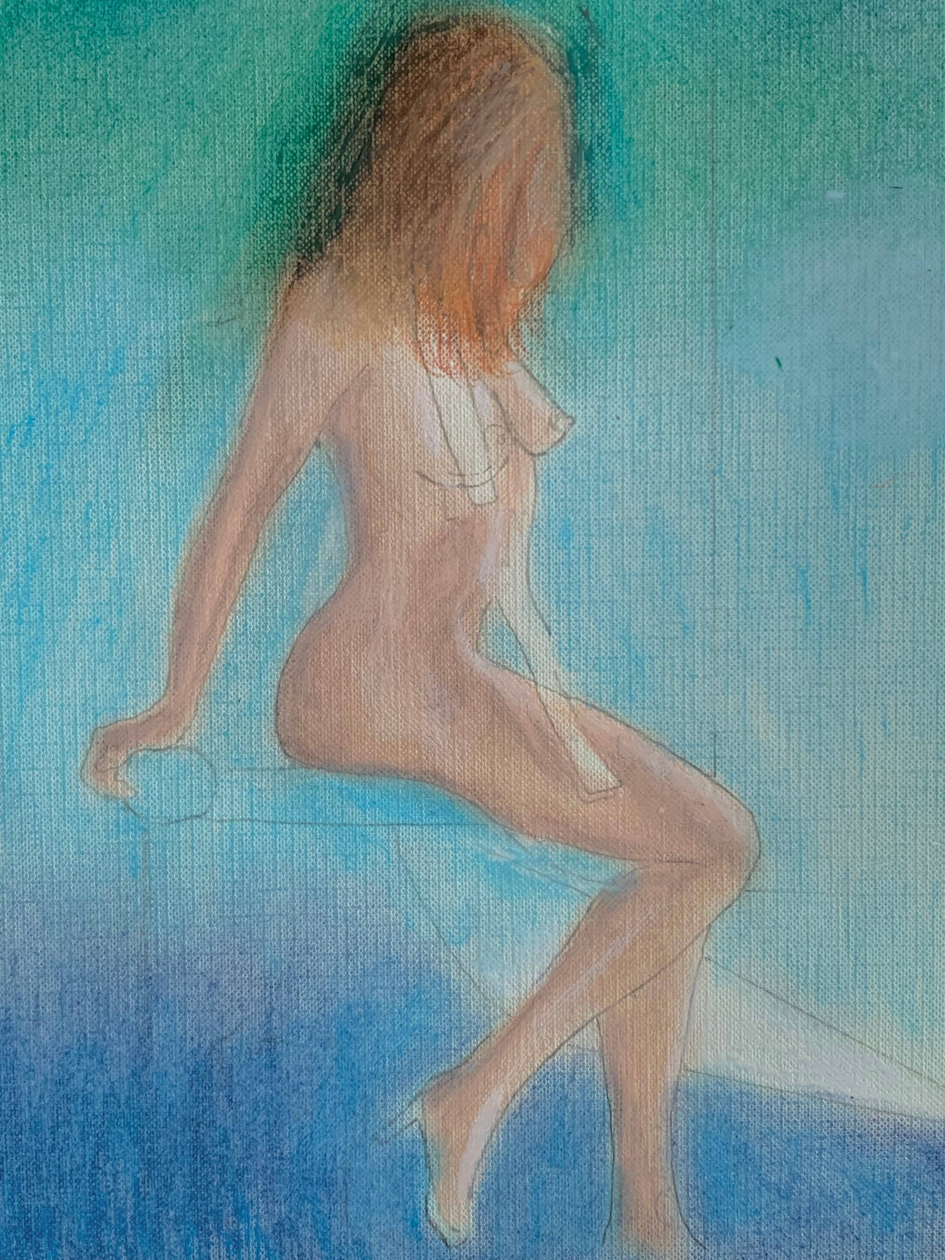 Woman Model Posing original Oil Pastel painting. Paul Dowd