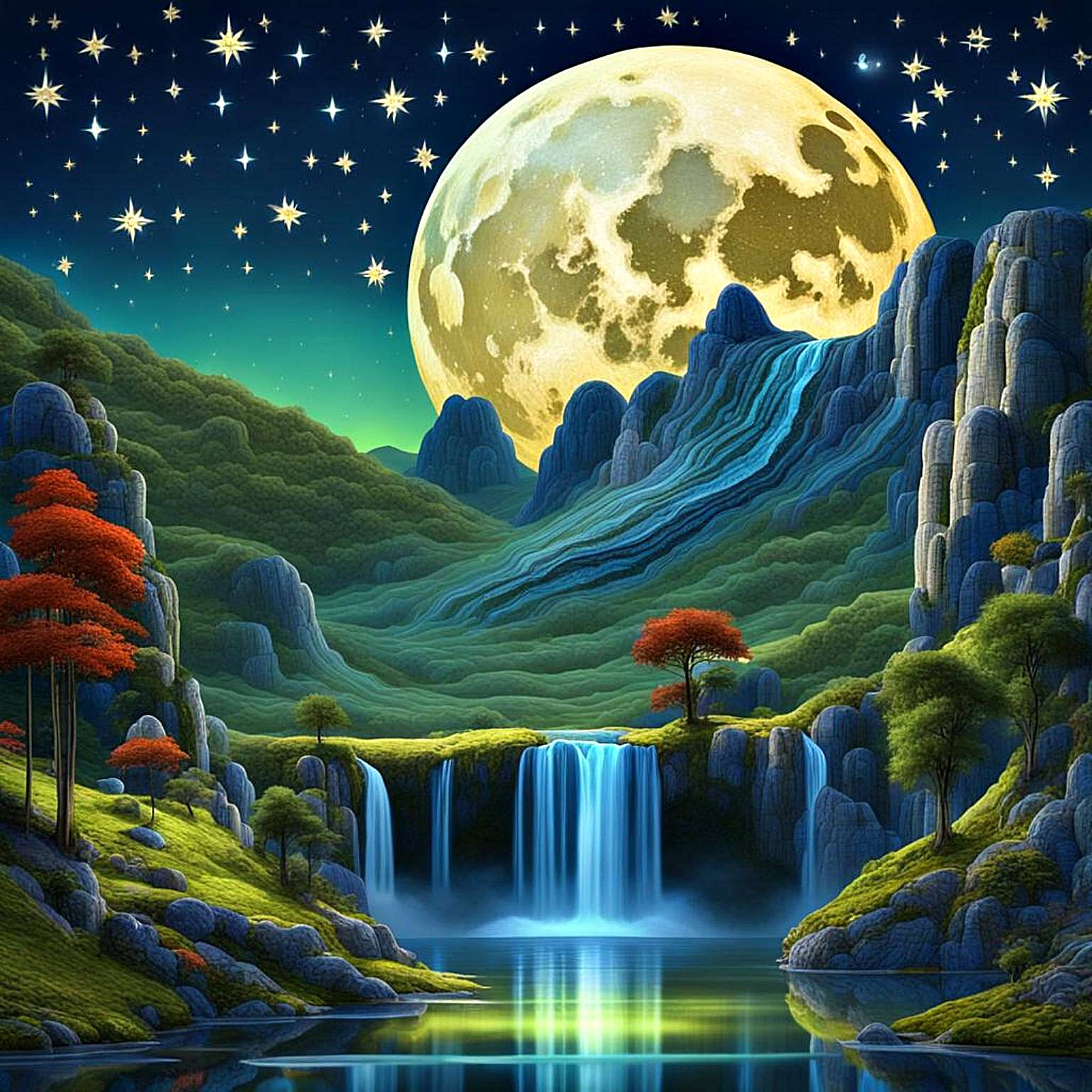 Super Moon over mountain landscape. George Hutton Hunter