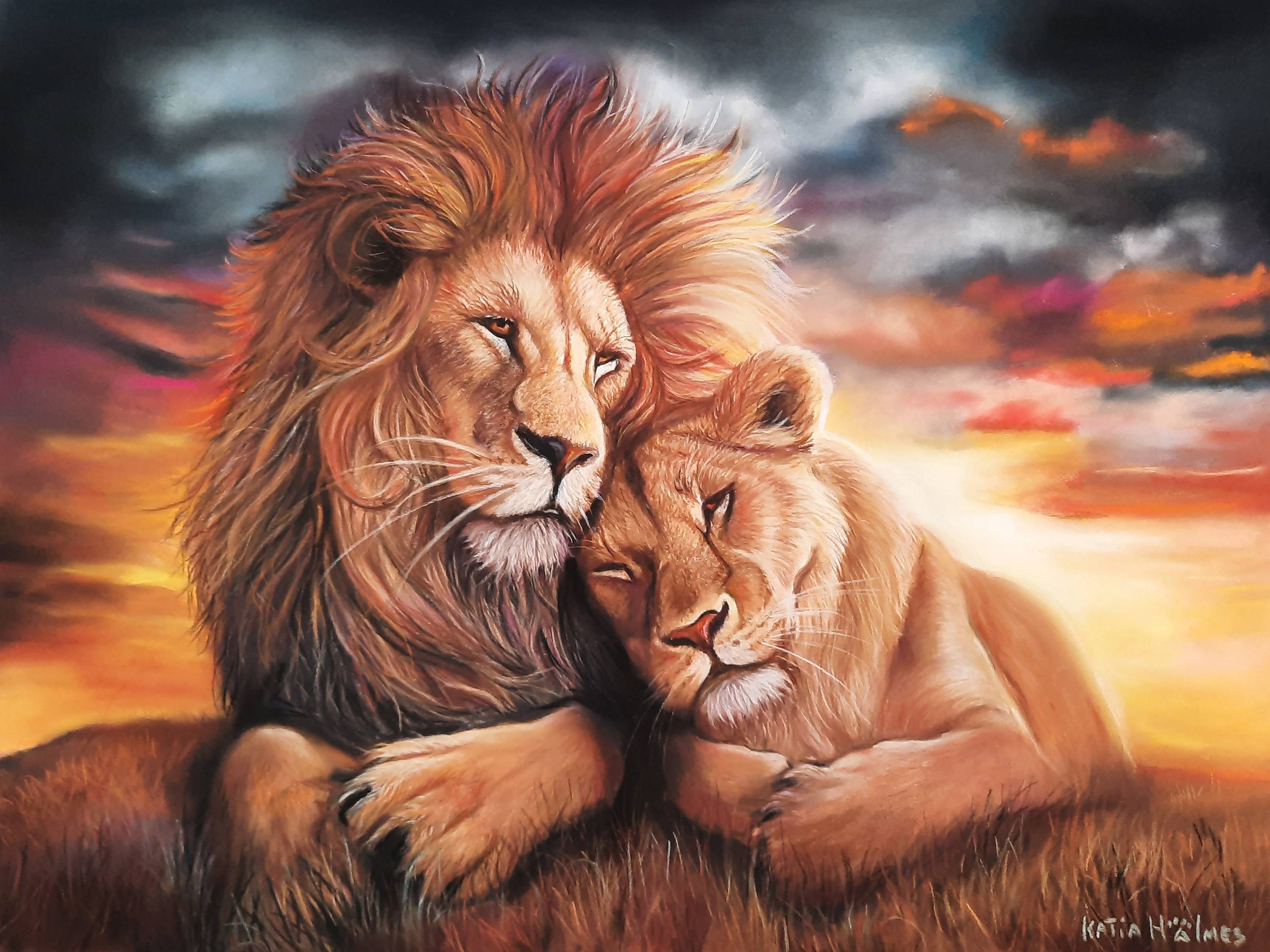 Harmony at Dusk: Majestic Lions in Twilight. Katia Holmes Katia Holmes