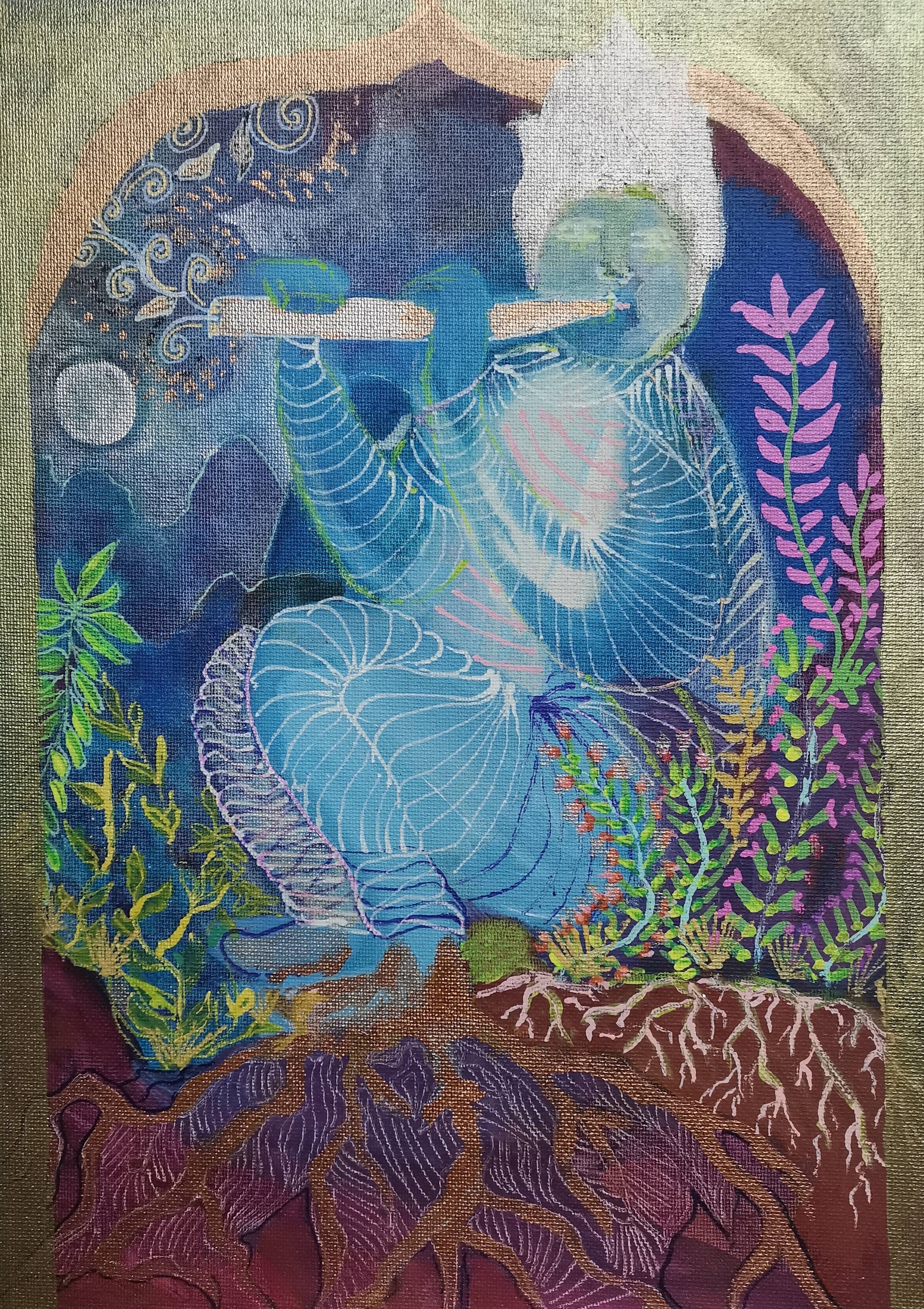 Flautista Bajo la luna. Rosita M Sepulveda