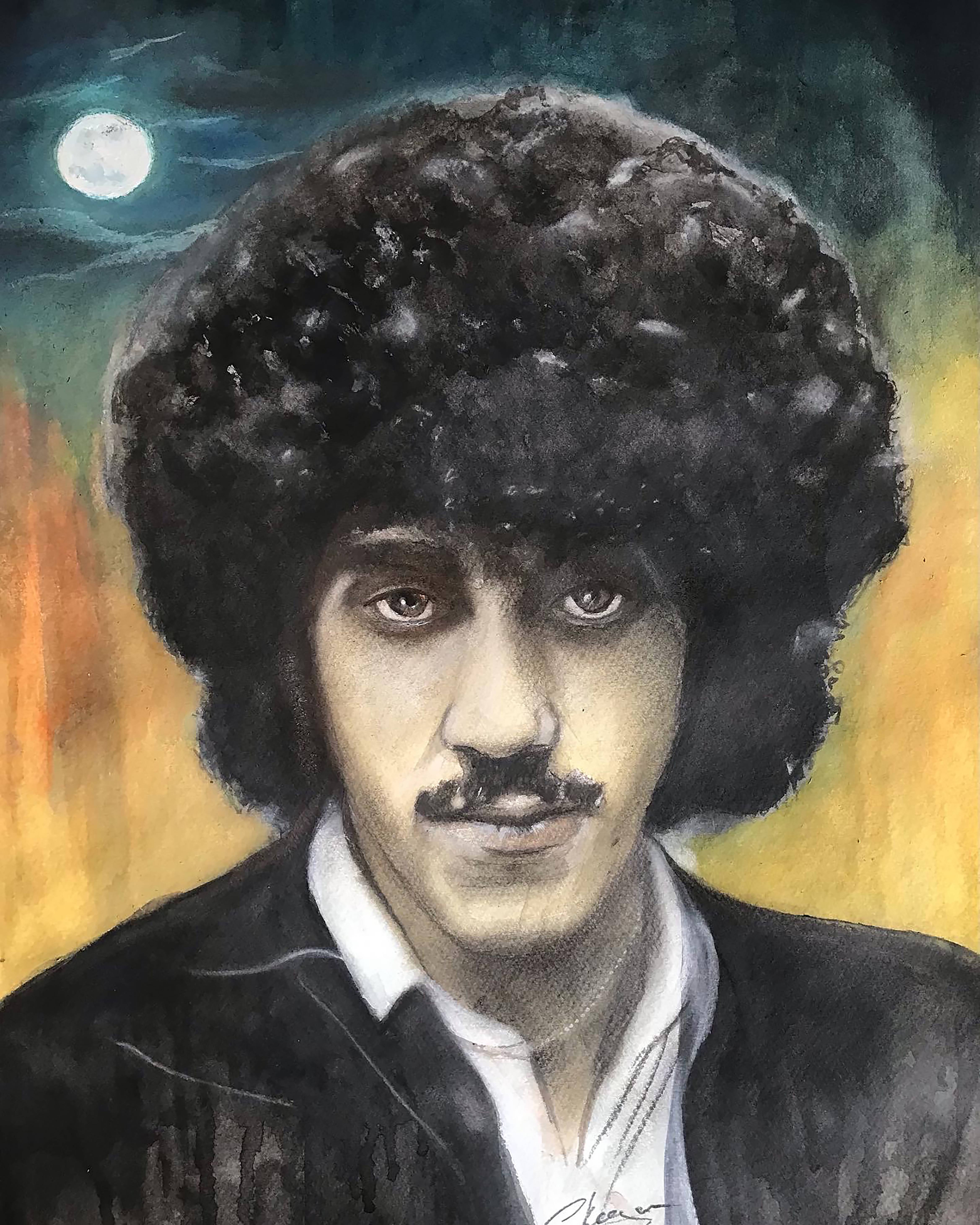 Phil Lynott Watercolour Portrait.  Conor Keegan Art