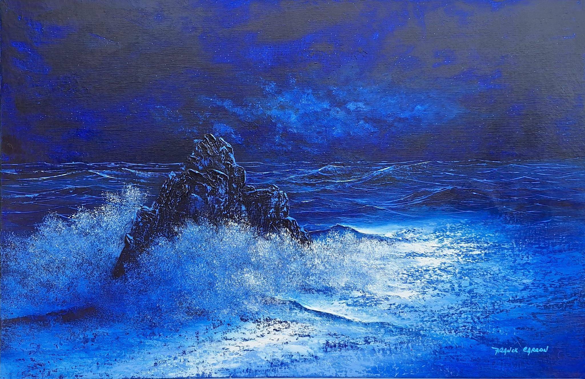 Nuit bleue sur les roches noir. 