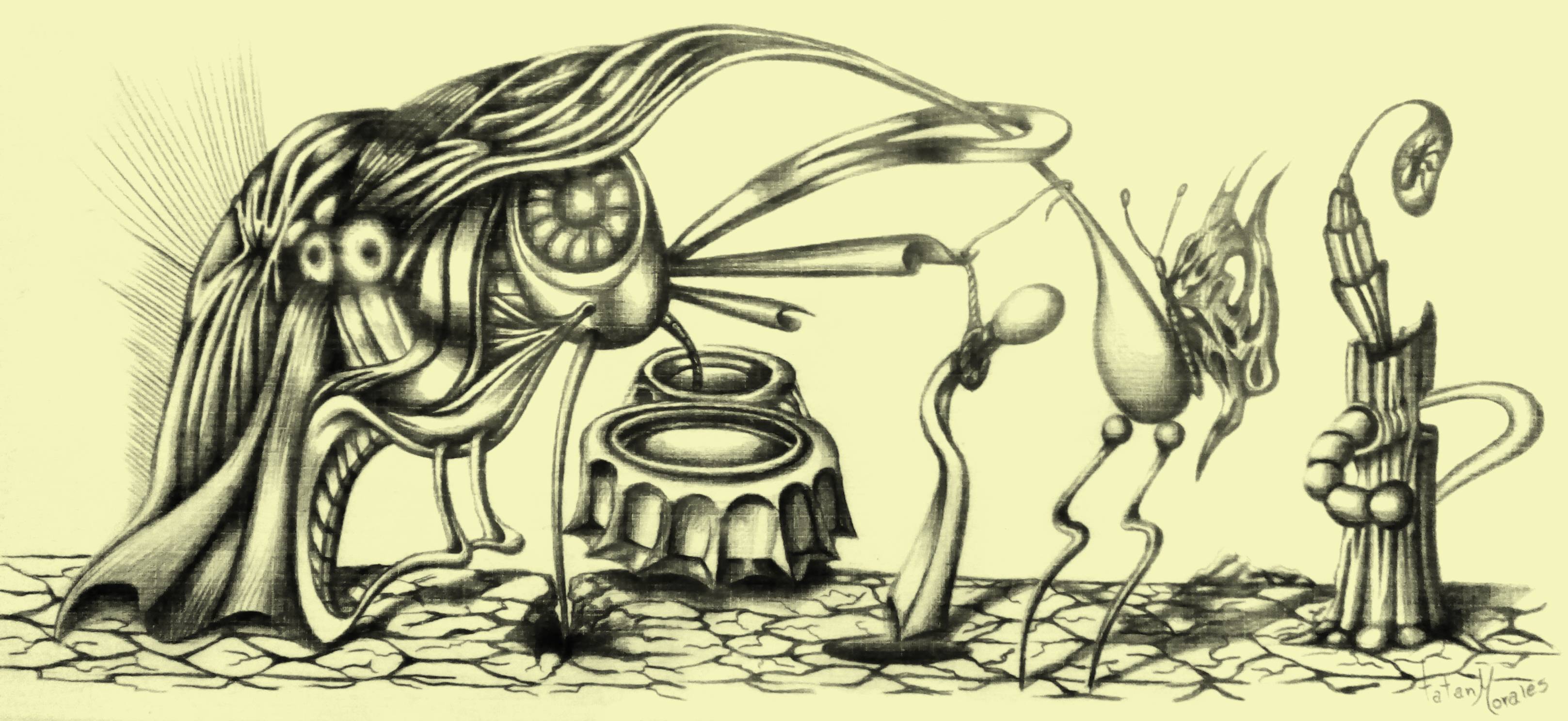 Alucinación - Exposición abismos mentales - Dibujo a Grafito, Enmarcado. 