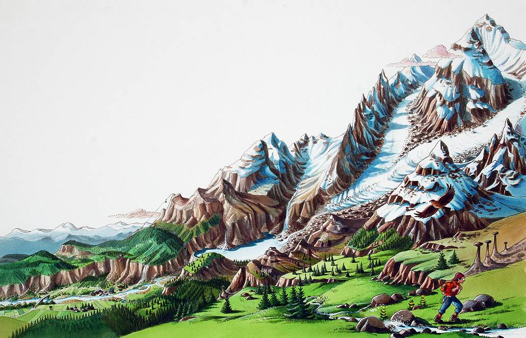 Double page du livre «Les Alpes» - 1000 chemins - 1980. Jean-Paul Barthe