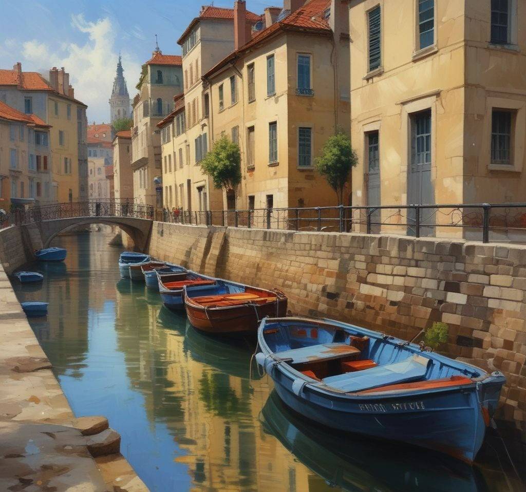 Walking along the canal with boats. Ttreuox