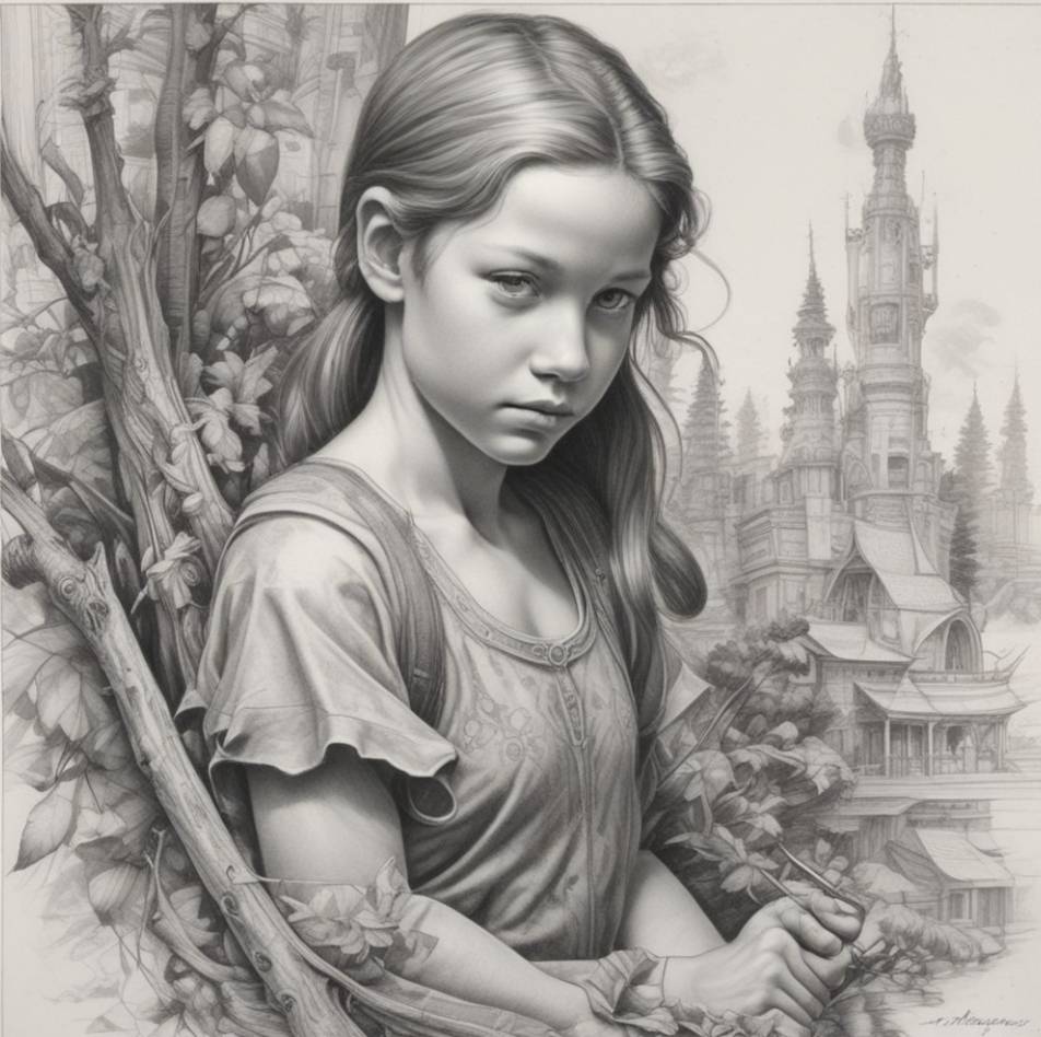 Portrait of a girl with a castle in the background. Ttreuox