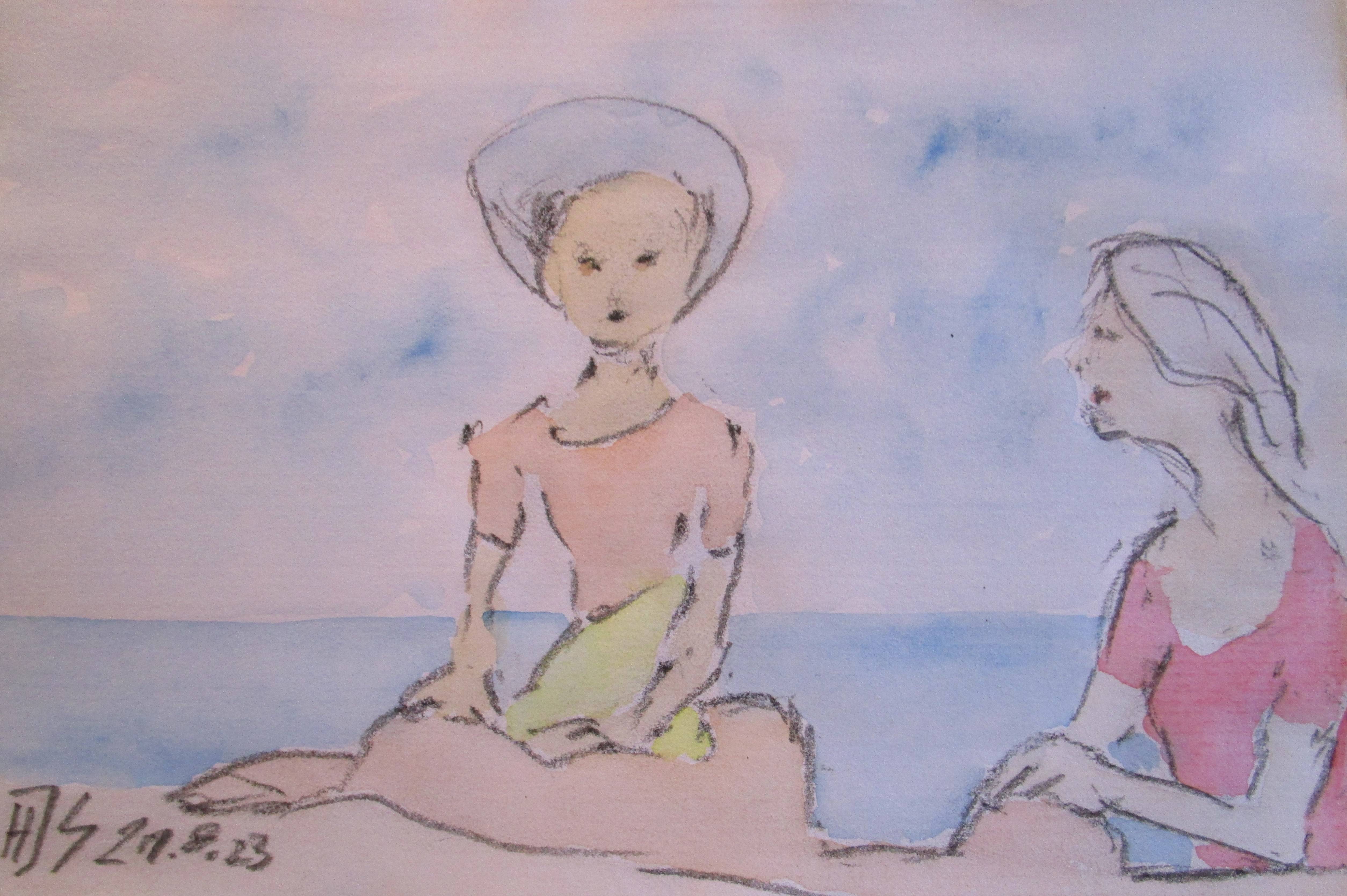Mutter mit Kind am Strand. Hans-Joachim Salchow