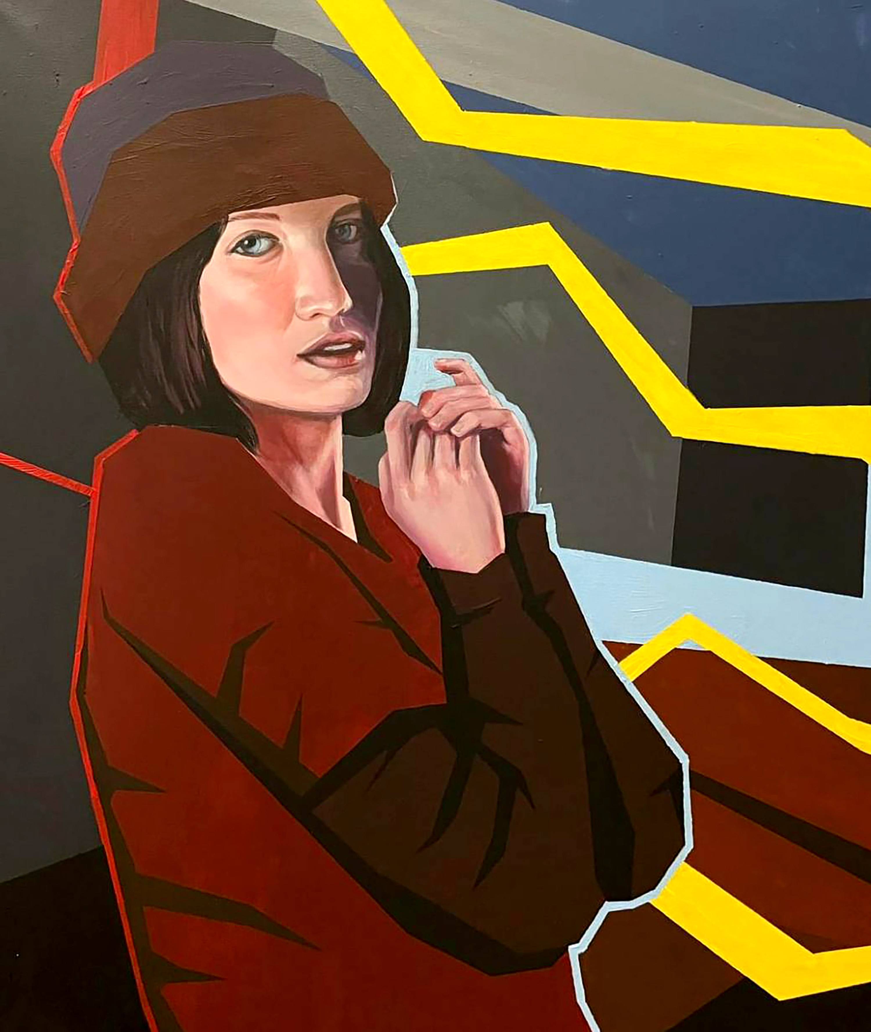 Acrylic painting In front of the window. Ukrainian Vintage