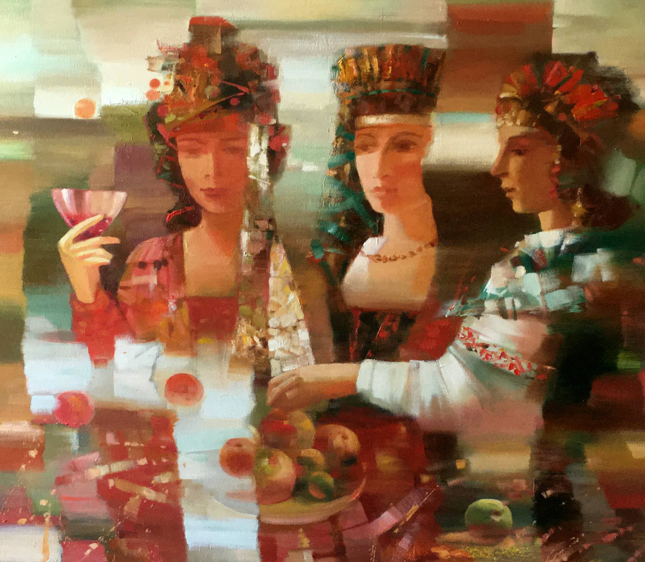 Oil painting Glass of Wine. Ukrainian Vintage
