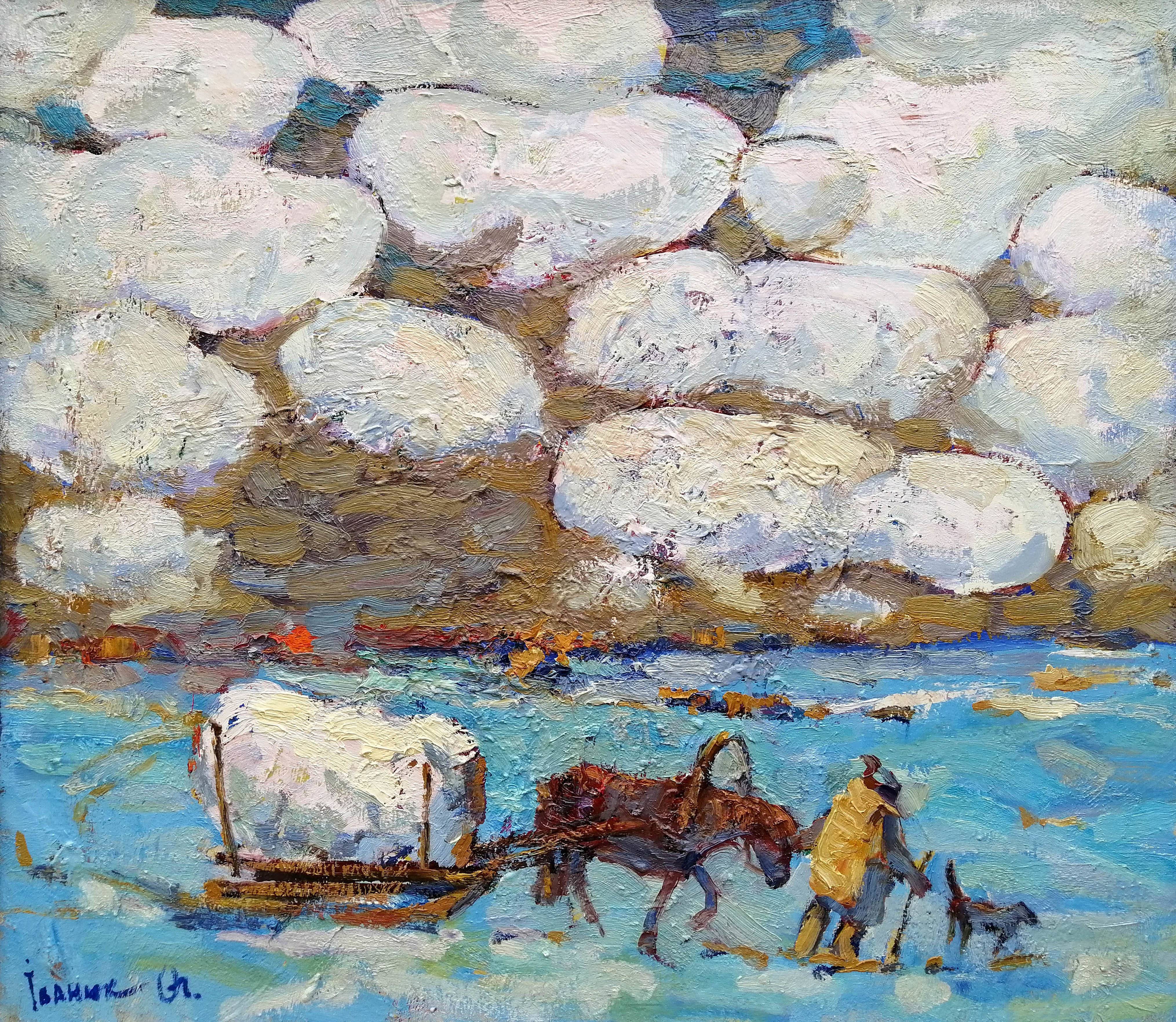 Oil painting Covered with Snow. Ukrainian Vintage