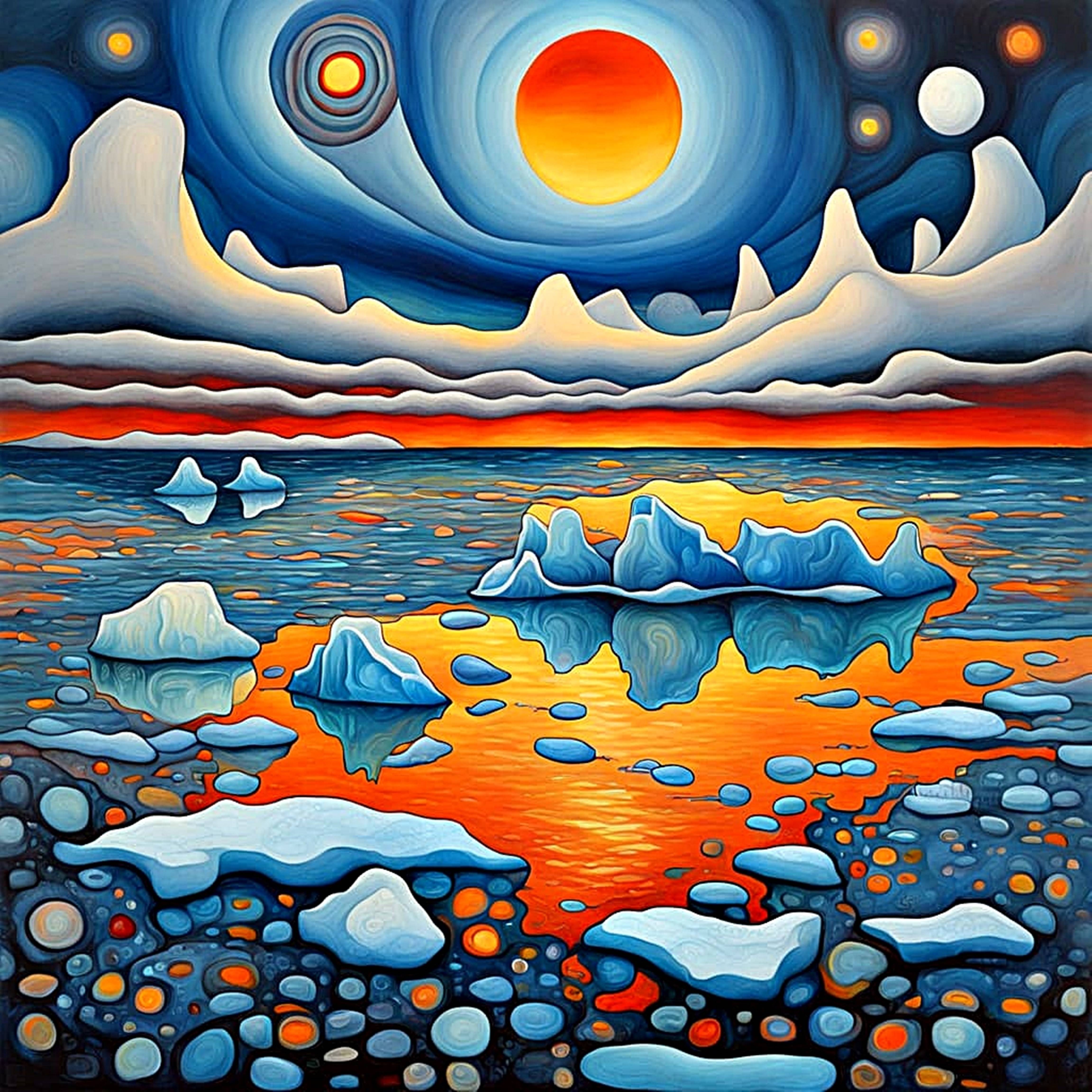 Icebergs at sunset 1. 