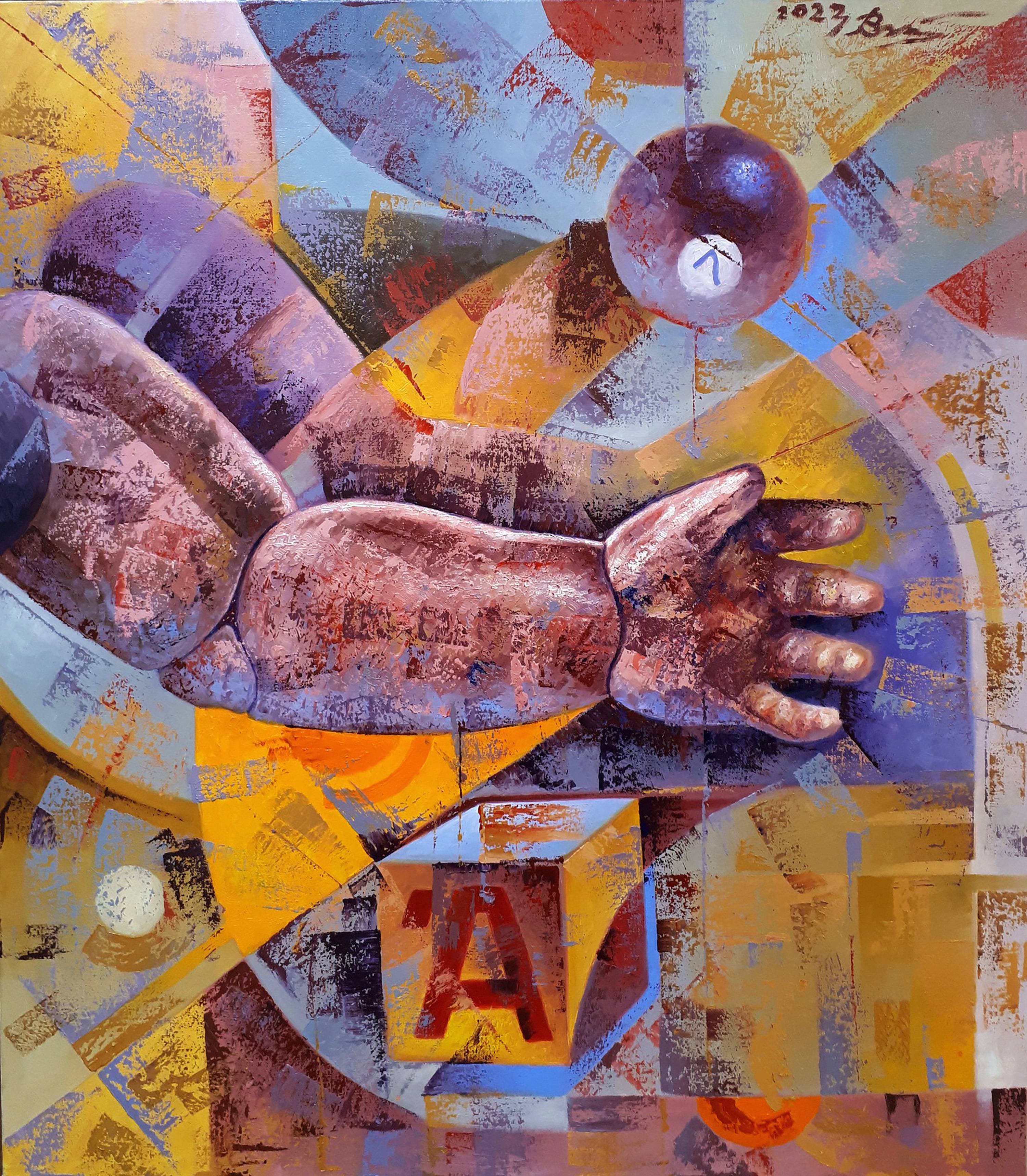 Oil painting Play with Doll. Ukrainian Vintage