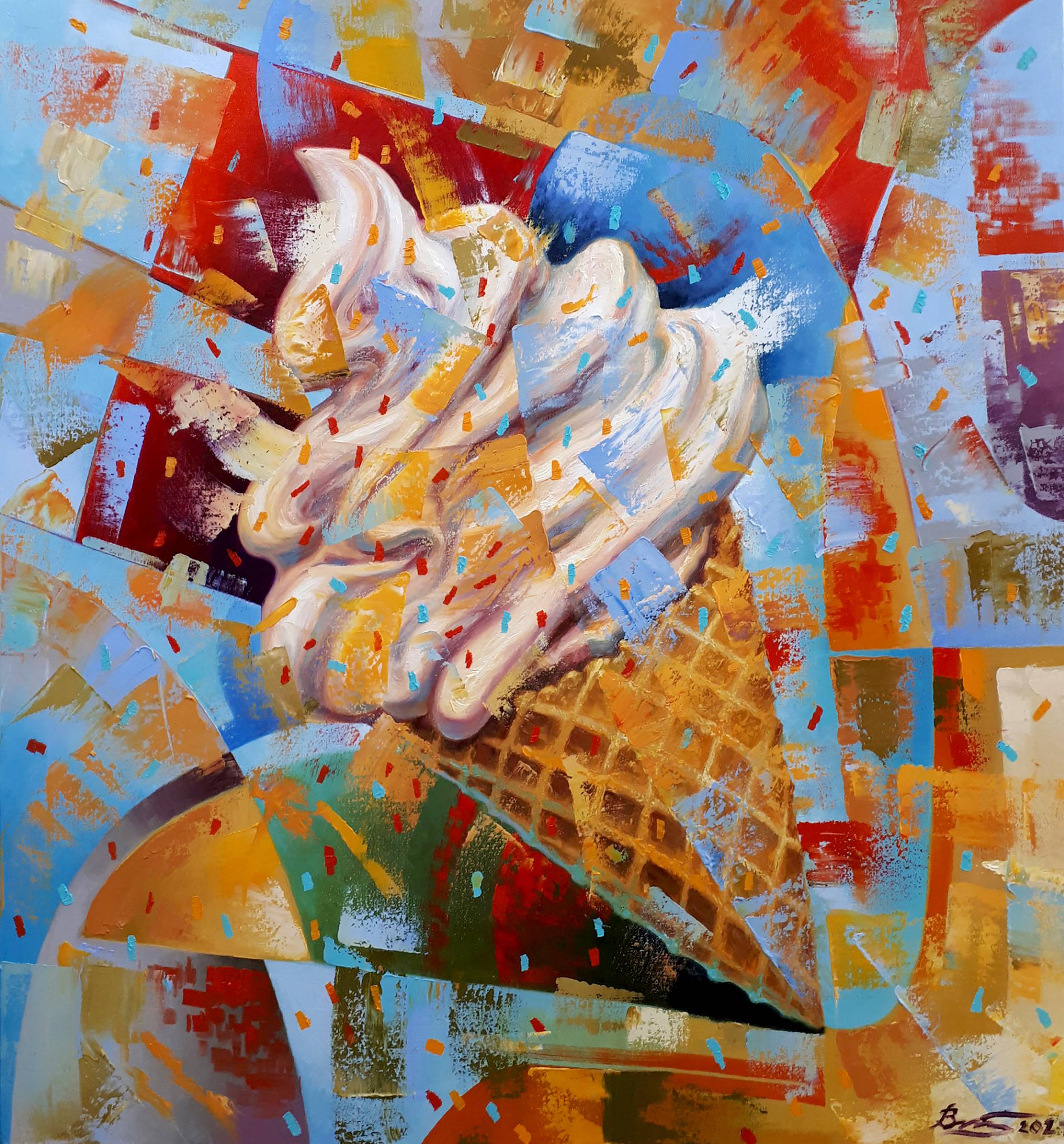 Oil painting Splash Ice Cream. Ukrainian Vintage