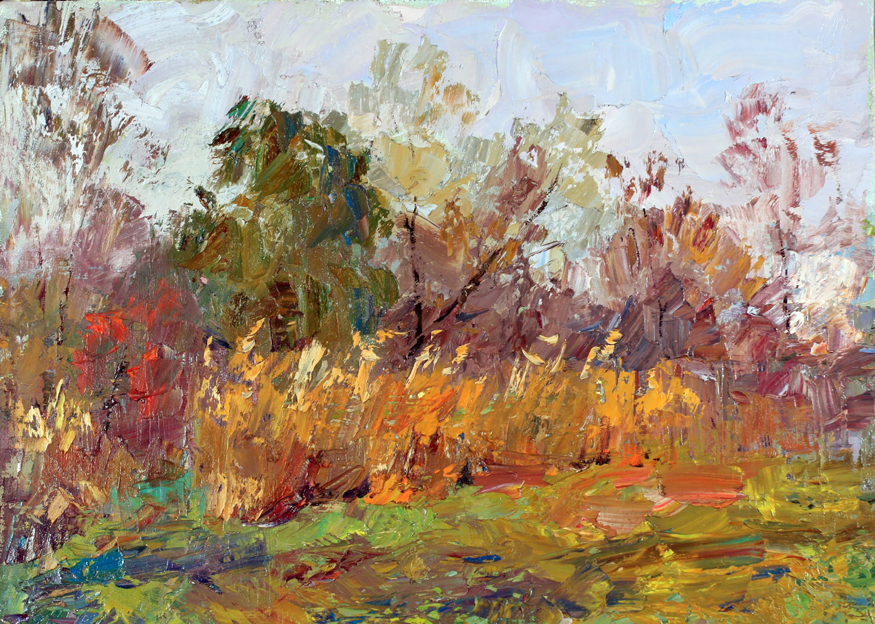 Oil painting Sedge. Ukrainian Vintage