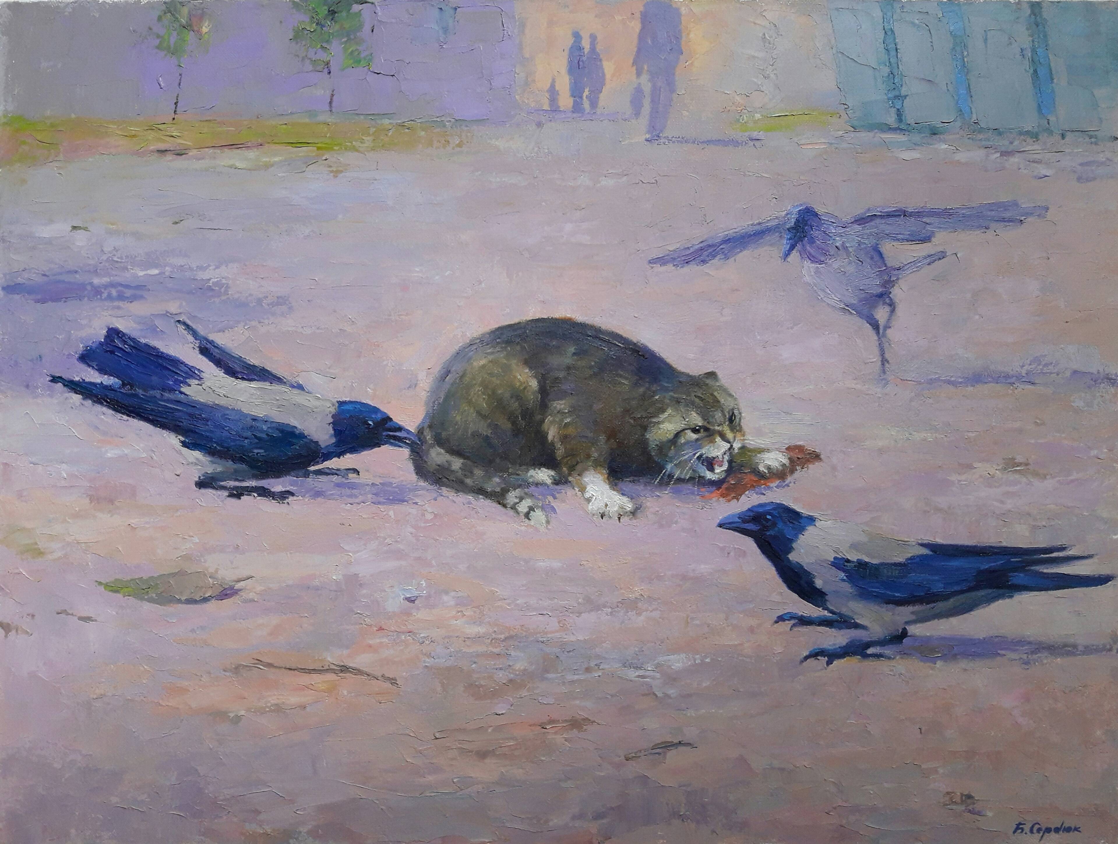 Oil painting Raven strategy. Ukrainian Vintage