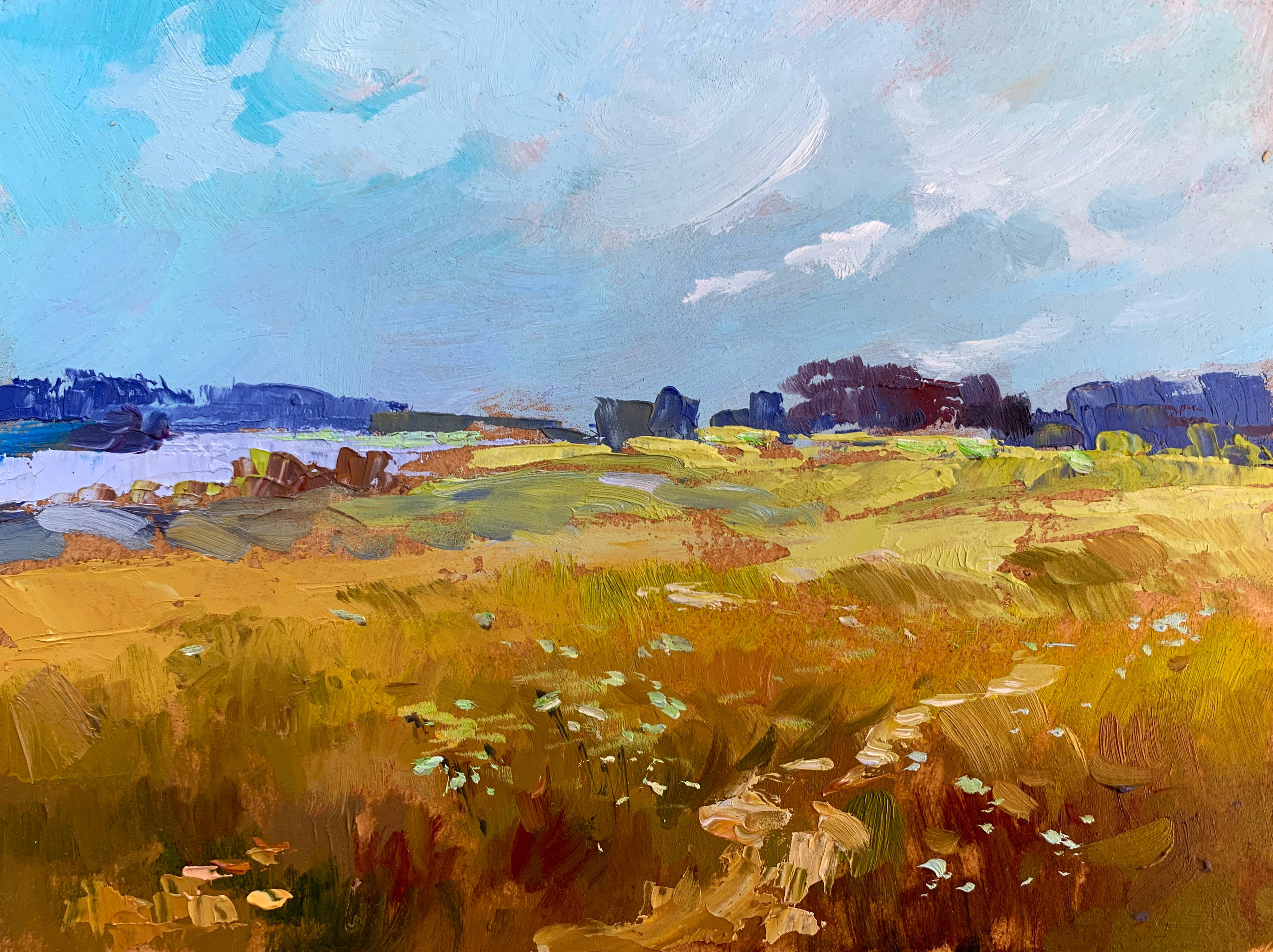 Oil painting Summer Yellow Field. Yuriy Suprunchuk Ukrainian Vintage