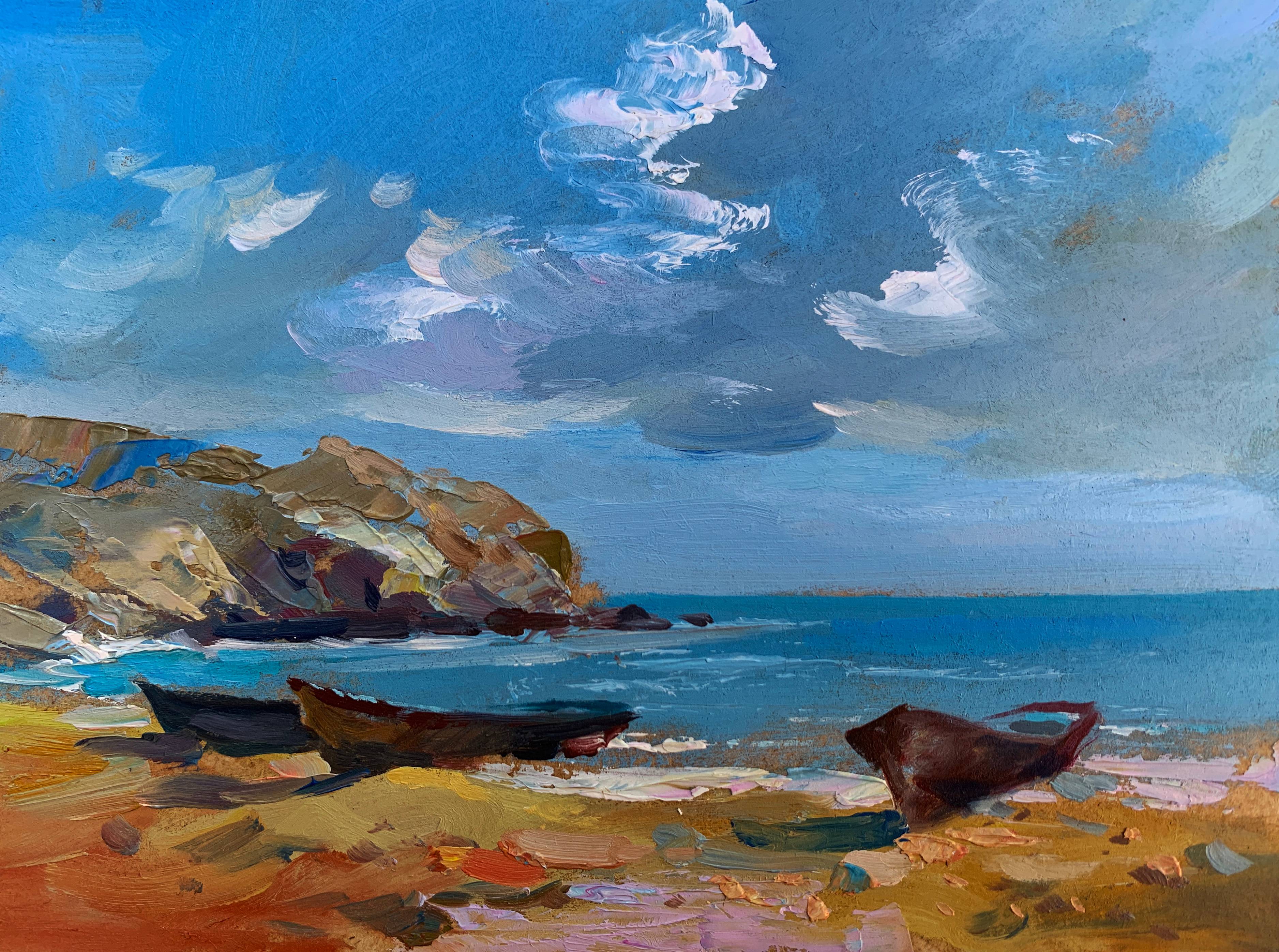 Oil painting Island in the Sea. Yuriy Suprunchuk Ukrainian Vintage