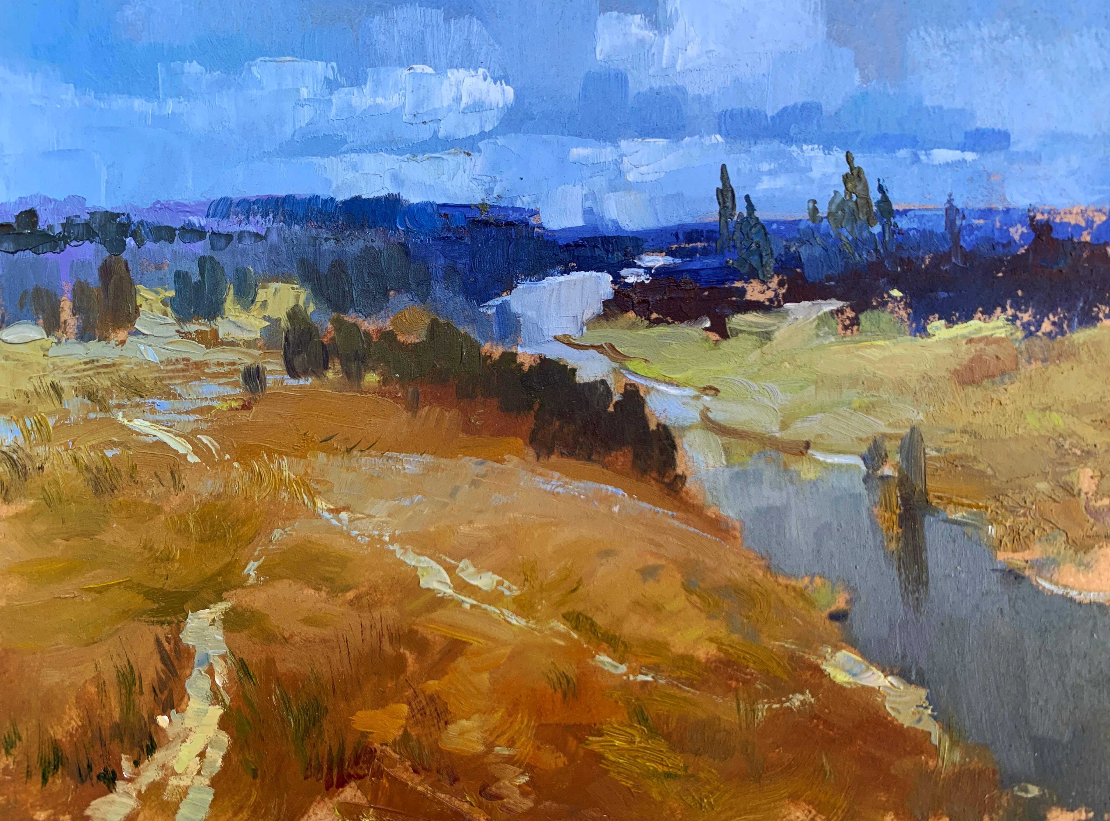 Oil painting The River Flows Into the Distance. Yuriy Suprunchuk Ukrainian Vintage