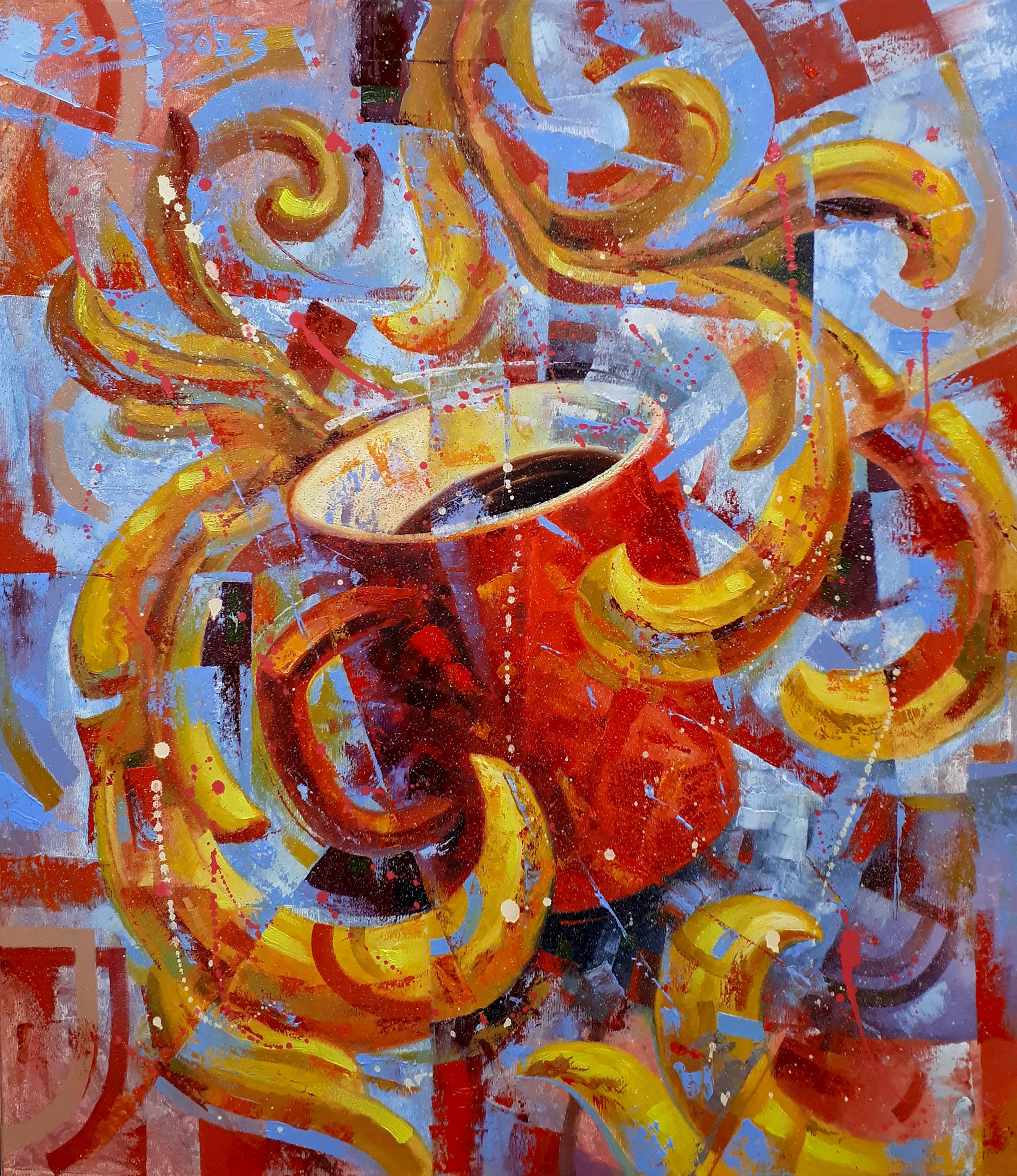 Oil painting Strong Black Coffee. Sergey Voichenko Ukrainian Vintage